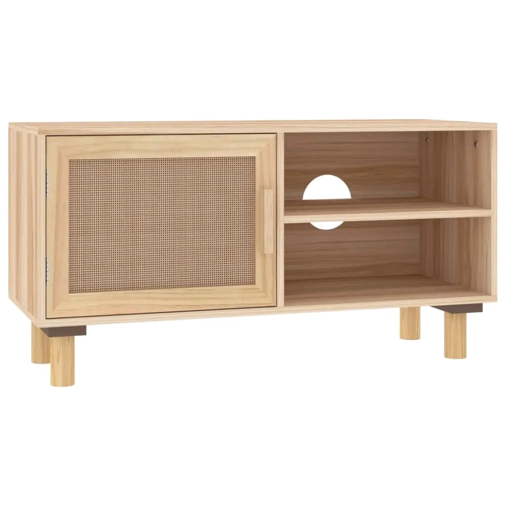 Meuble TV en bois rotin marron 80x30x40 cm MDF 1