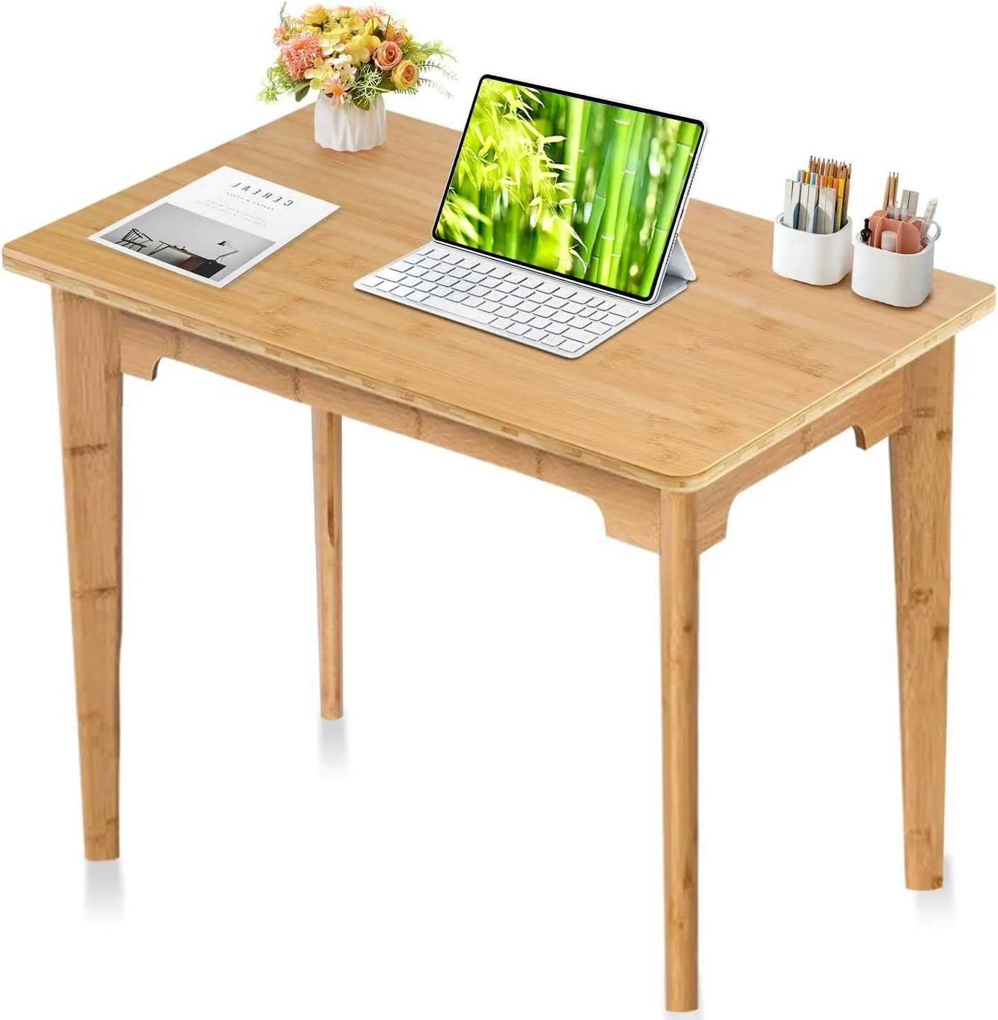 Petit bureau d'étude d'ordinateur en bambou pour salon, chambre à coucher, maquillage, couleur naturelle 1