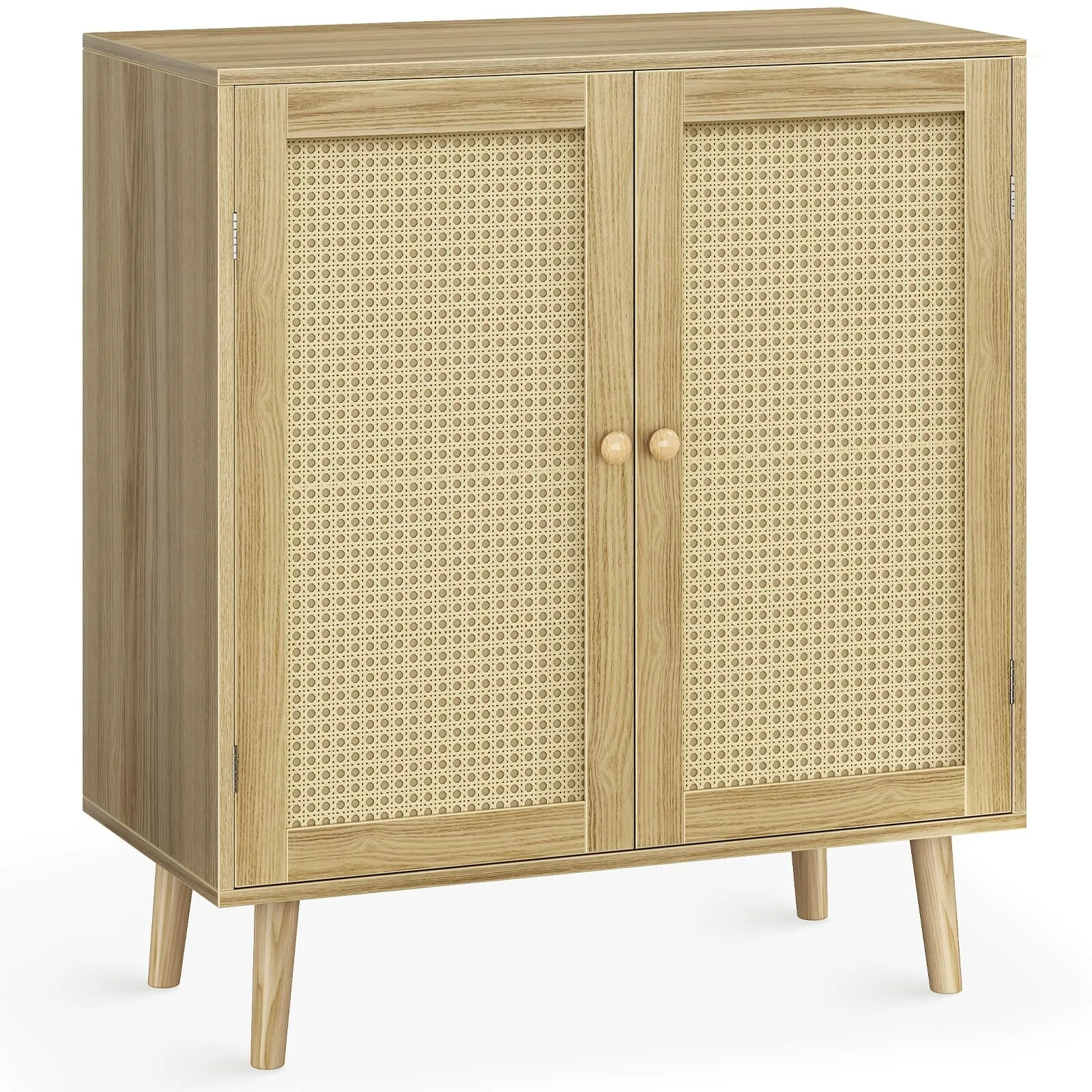 Buffet plus grand avec rangement, armoire de rangement avec portes décoratives en rotin PE, armoire d&39;appoint avec pieds en bois massif, armoire buffet pour couloir, naturel 1