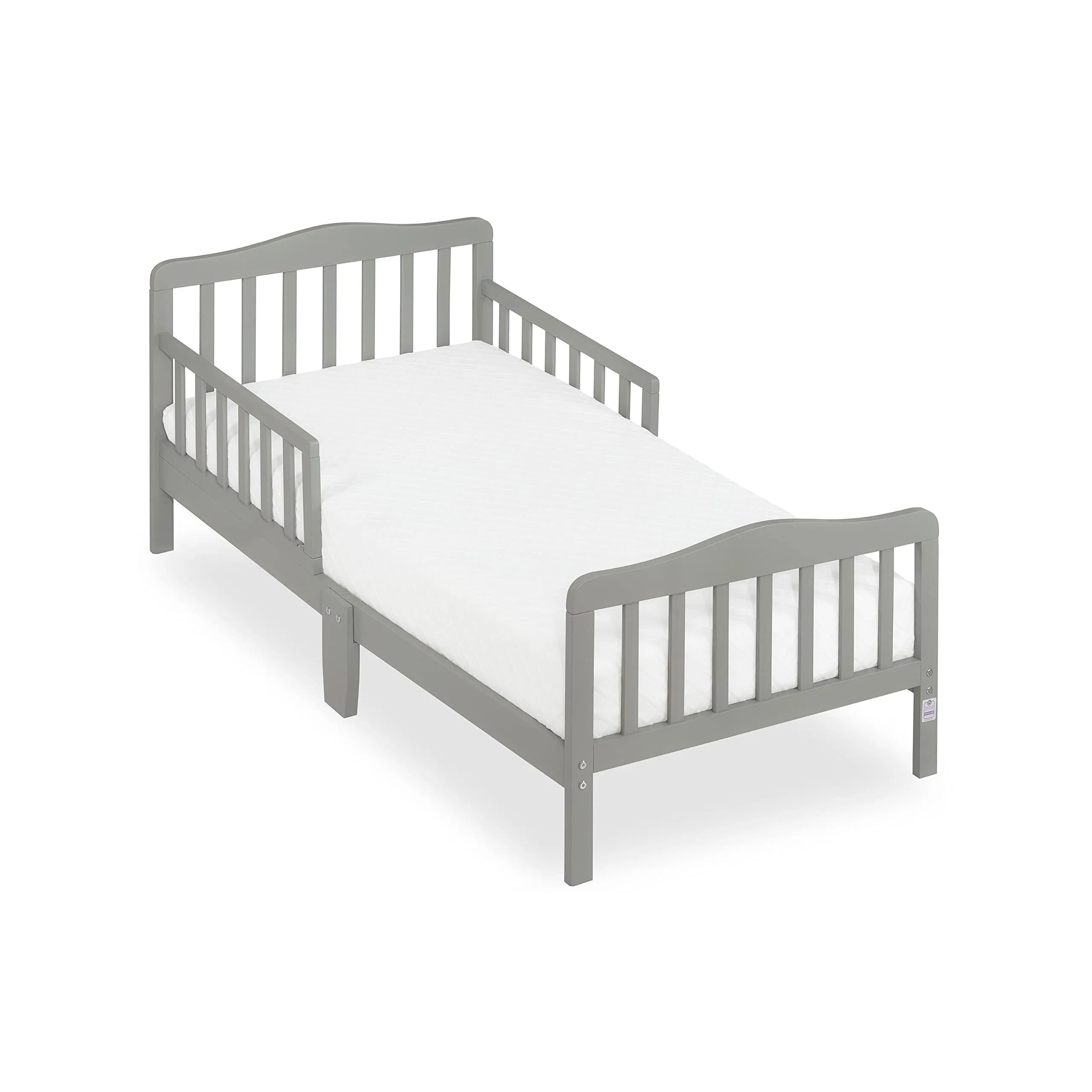 Toddler Bed In Cool Grey, Greenguard Gold And JPMA Certified, Low To Floor Design, Two Side Safety rails, Non-Toxic Finishes, Wooden Nursery Furniture 1