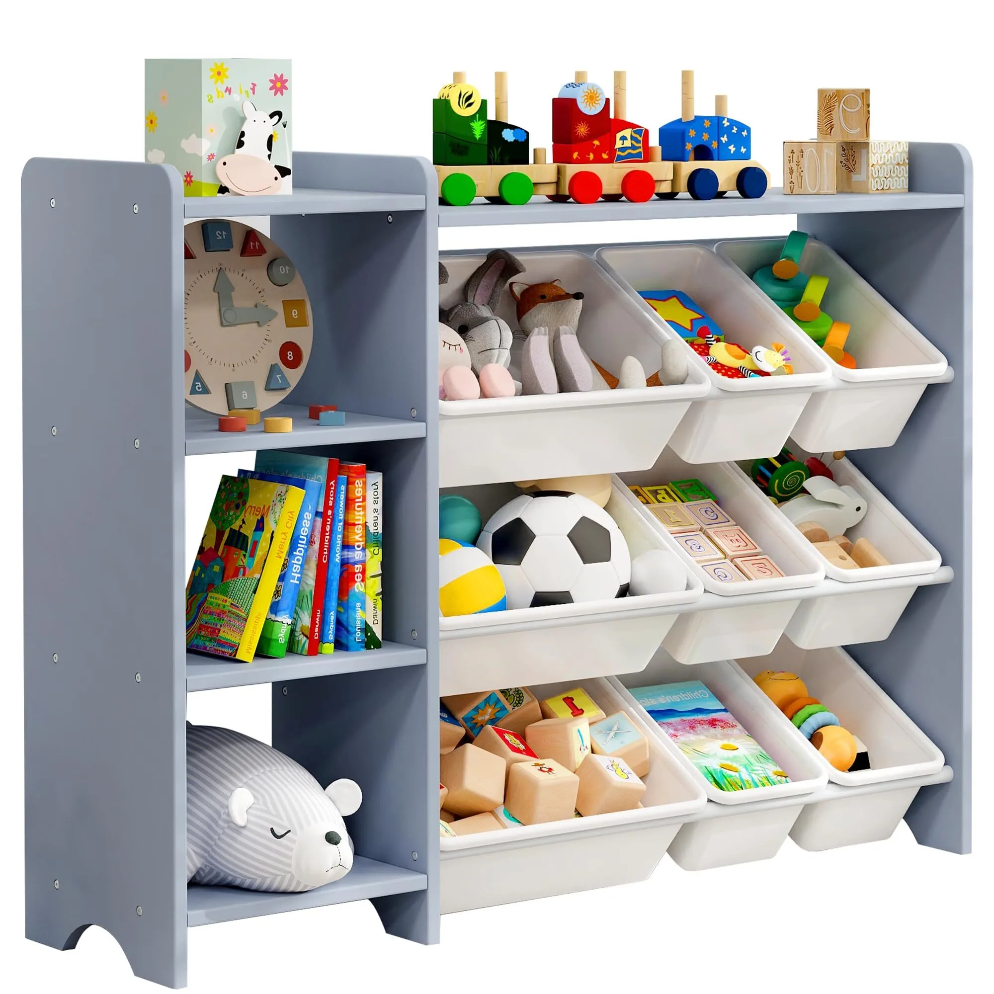Organizador de almacenamiento de juguetes, estantería Montessori de 2 estantes, estantería para niños de 5 secciones, armario de almacenamiento de madera para aula, estanterías para niños y estantes para juguetes para niños pequeños para habitación de niños, sala de juegos, 1