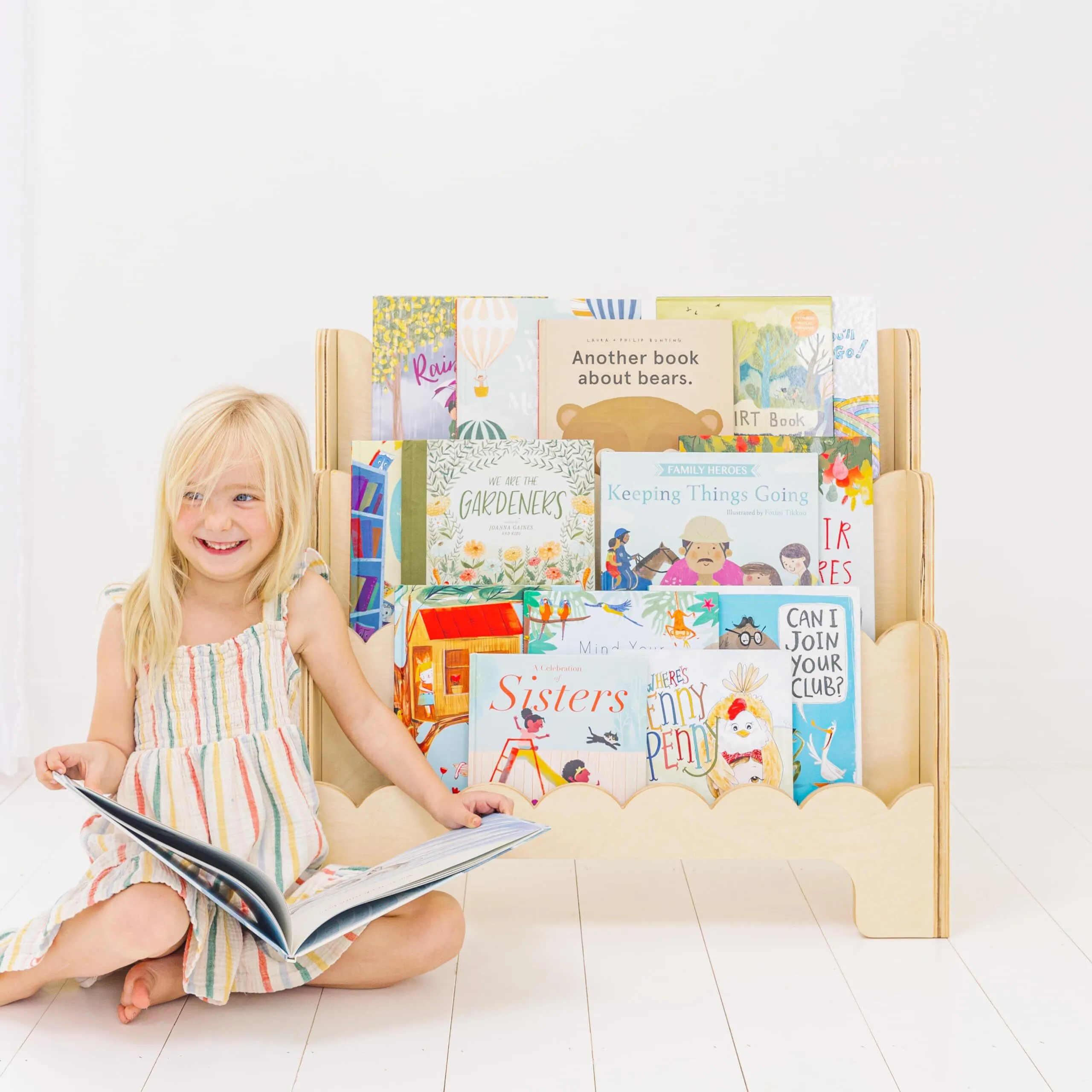 Bibliothèque en bois pour enfants avec bords festonnés - Bibliothèque Montessori à 3 niveaux de hauteur parfaite pour enfants - Bibliothèque durable pour chambre d&39;enfants ou salle de jeux 1