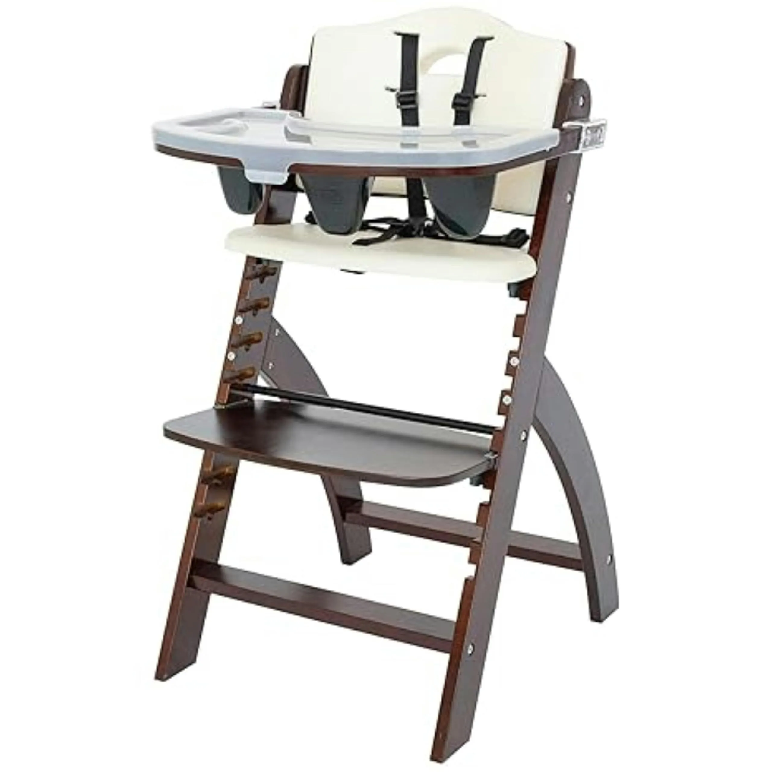 Silla de comedor de madera maciza para niños, trona con bandeja, trona ajustable y convertible para bebés y niños pequeños 1
