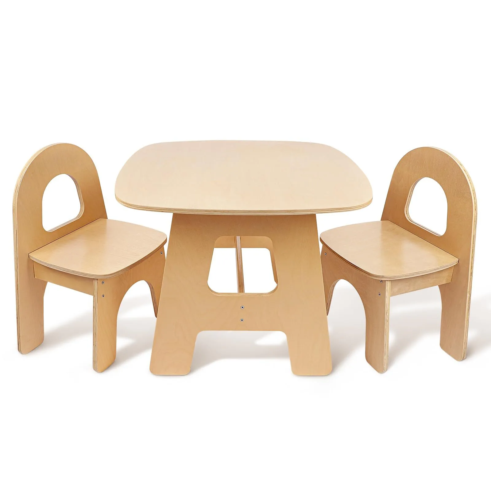 Ensemble table et 2 chaises en bois pour tout-petits, ensemble table et chaise à dossier arrondi pour enfants, table d&39;activités pour l&39;art, le jeu, l&39;artisanat, idéal pour les enfants de 1 à 7 ans, couleur bois naturel 1
