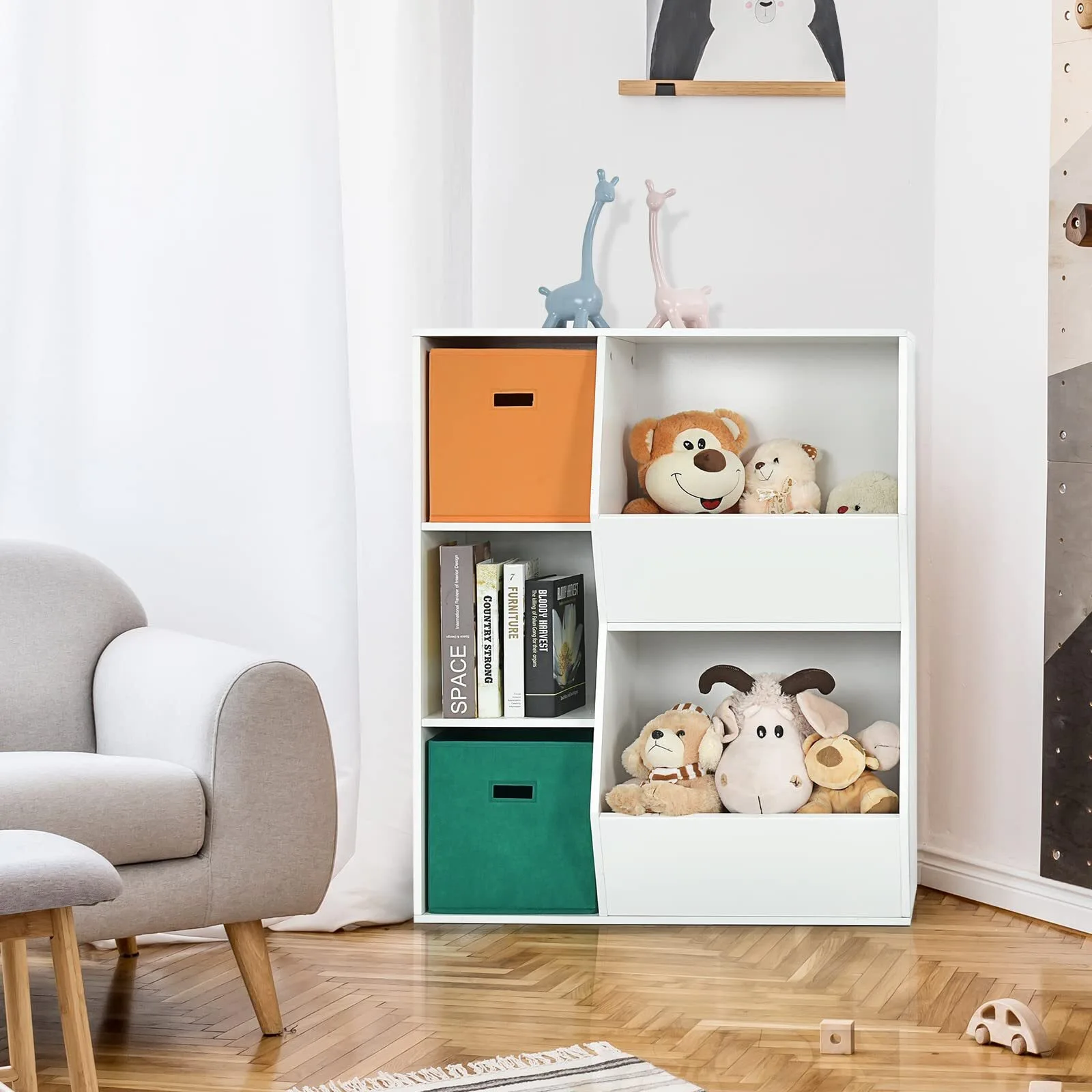 Organiseur de rangement pour jouets Costzon à 5 compartiments avec bibliothèque, étagère pour enfants et bacs de rangement pour jouets pour tout-petits 1