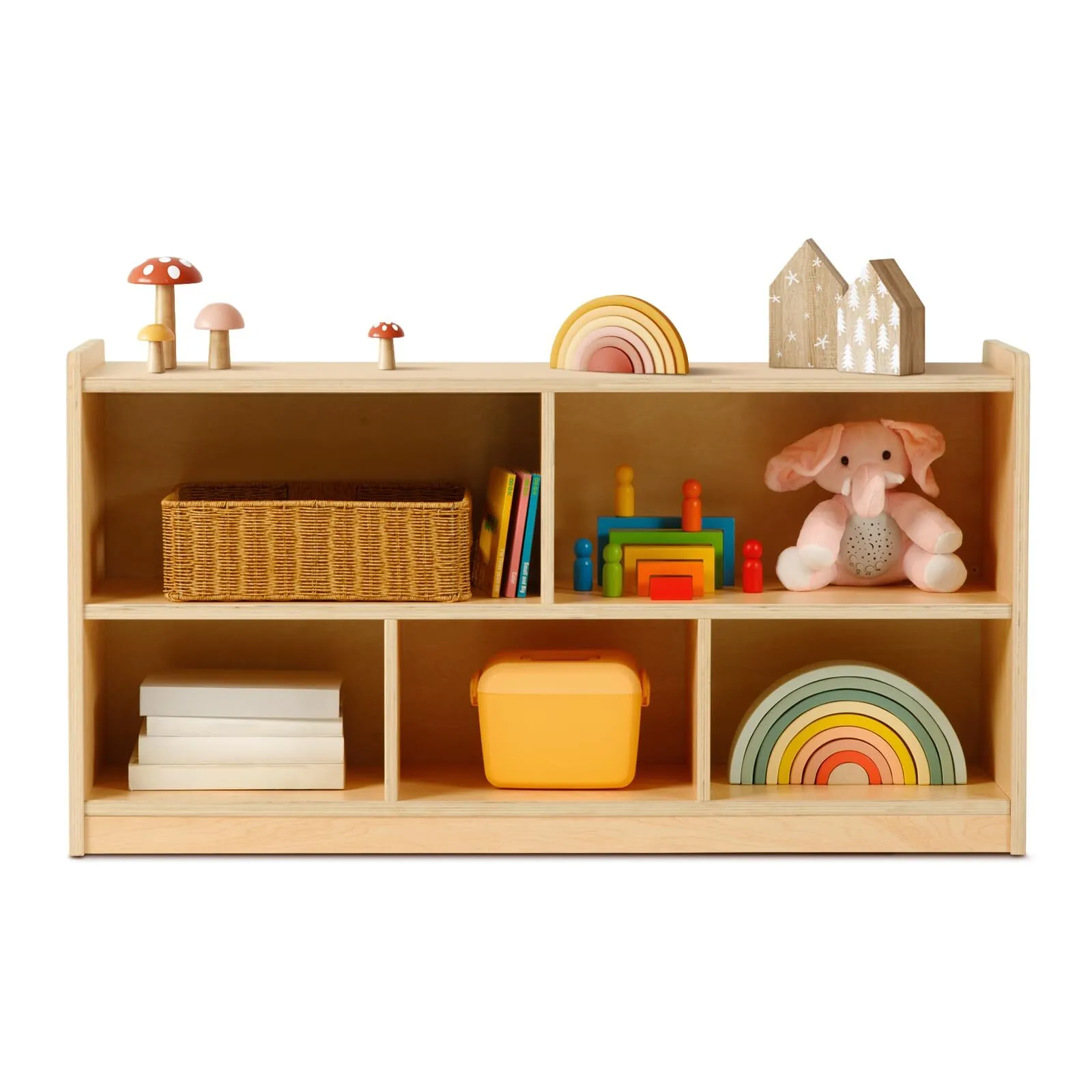 Montessori Shelf 5-Section Wooden Storage Cabinet, 2-Shelf Toy Organizers and Storage, Kids Classroom Organizer, Playroom, Daycare and Preschool 1