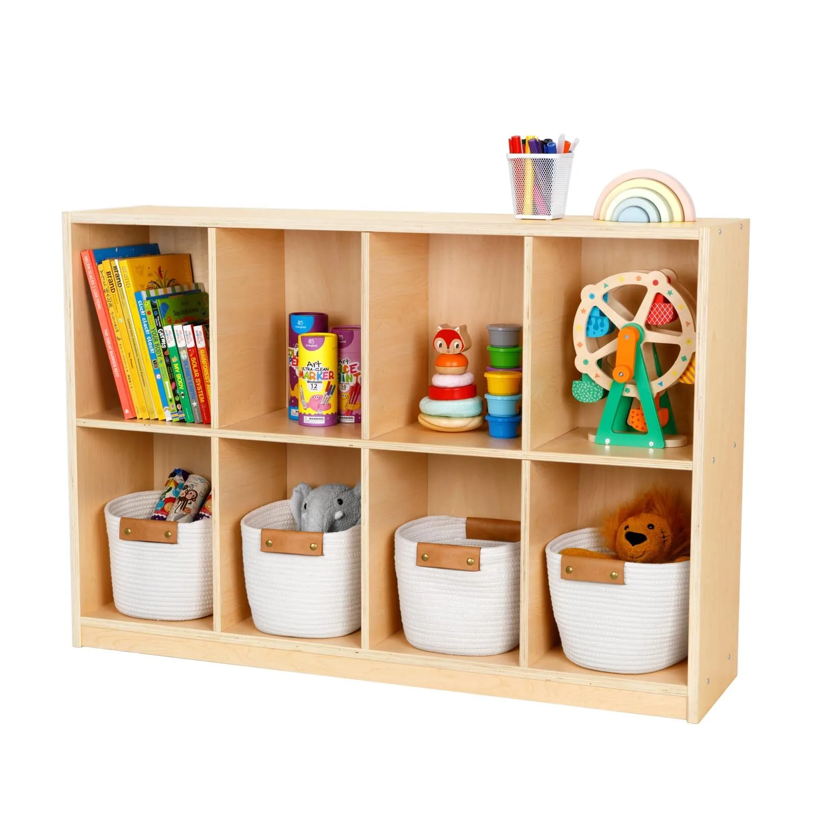 Étagère Montessori en bois à 8 compartiments, organiseur de jouets à 2 étagères et rangement pour salle de classe pour enfants 1