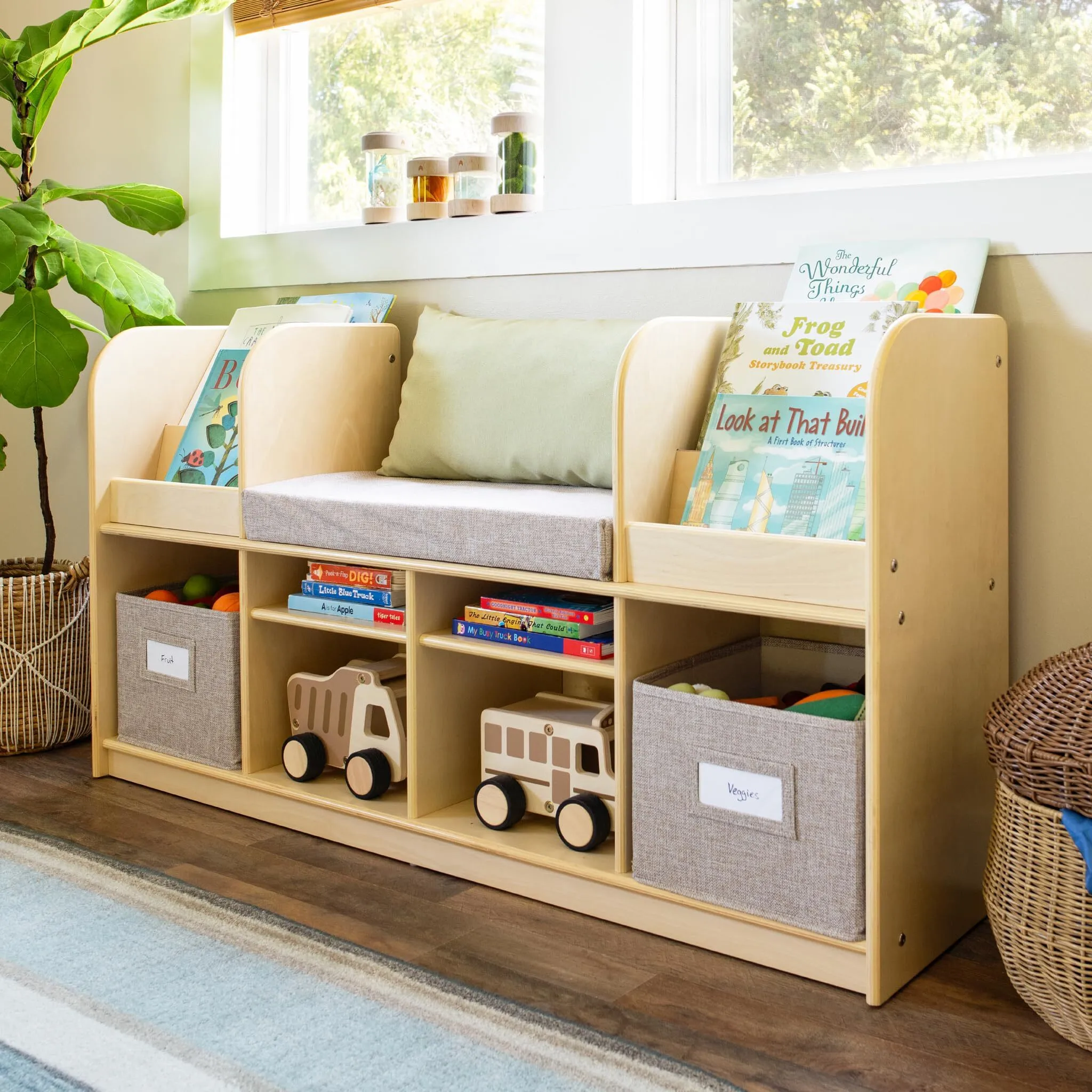 Solid Wood Natural Multi-Purpose Storage Bookcase and Toy Organizer combohome 1