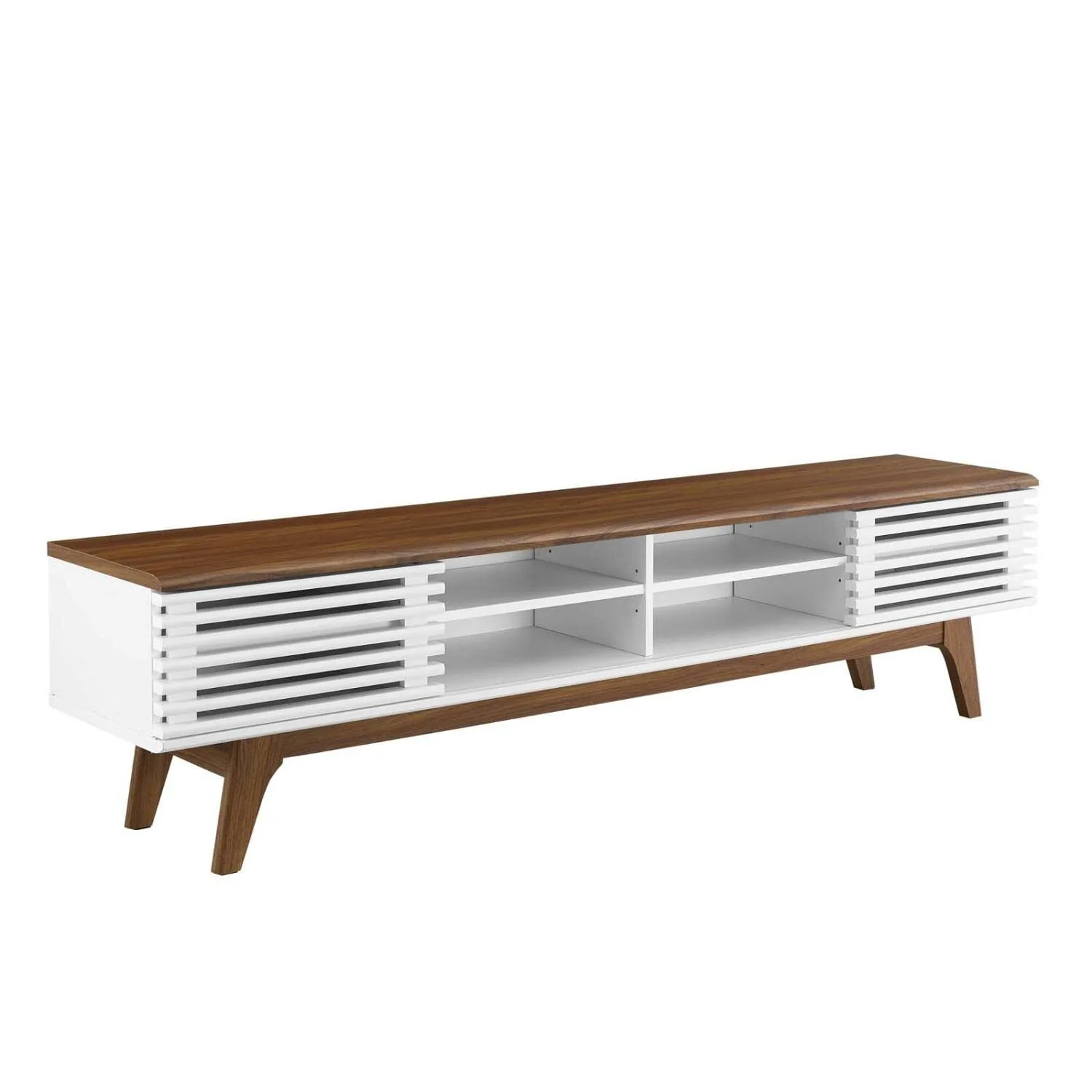 Meuble TV console multimédia Modway Render Mid-Century Modern 70 pouces, profil bas, finition noyer blanc, 70 pouces - Combohome 1