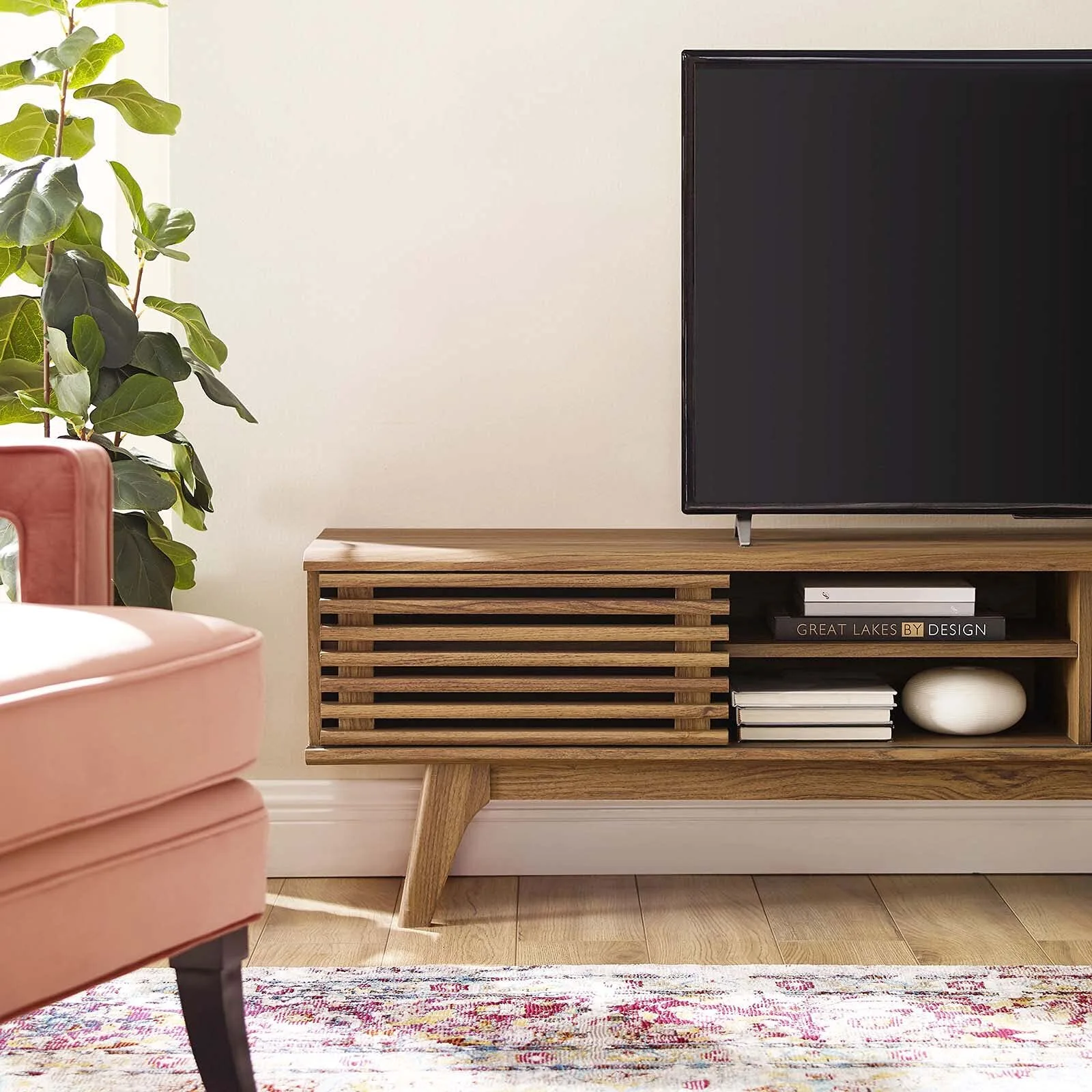 Meuble TV console multimédia bas de 46 pouces, style moderne du milieu du siècle, Combohome 1
