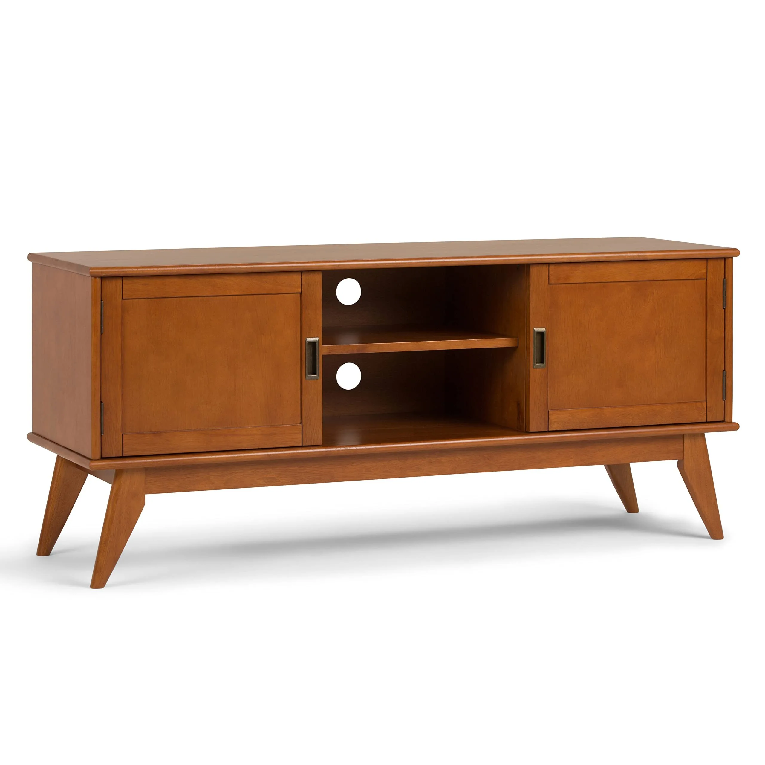 Mueble para TV Combohome de madera maciza de 60 pulgadas de ancho, estilo moderno de mediados de siglo, en blanco, para televisores de hasta 65 pulgadas 1