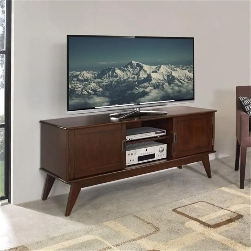 Combohome - Soporte para TV moderno de madera maciza color café vintage de 60 pulgadas de ancho, soporte para TV moderno de mediados de siglo en blanco para televisores de hasta 65 pulgadas 1