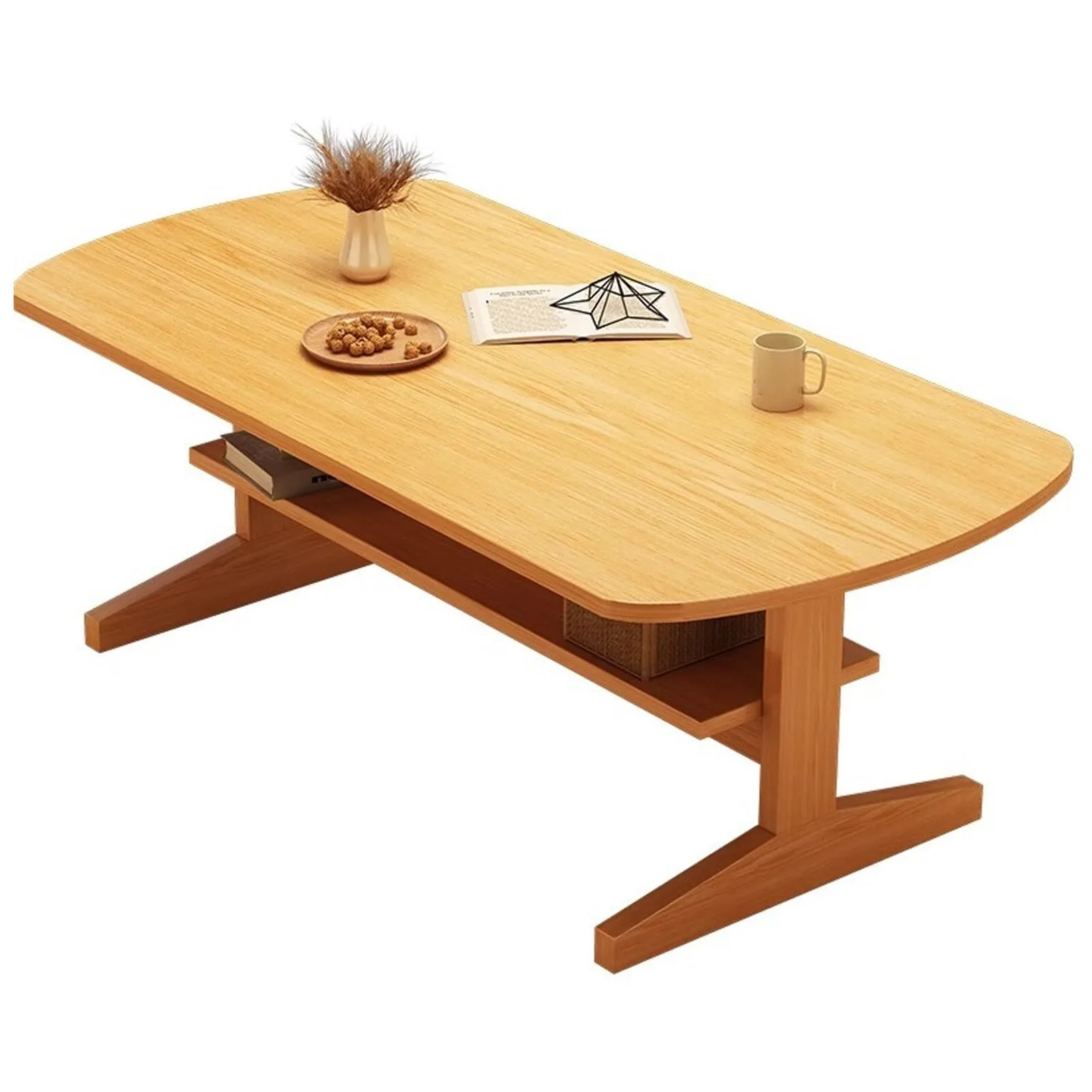 Table basse rectangulaire à 2 niveaux Combohome, table d&39;appoint moderne du milieu du siècle, table basse en bois avec pieds plus épais 1