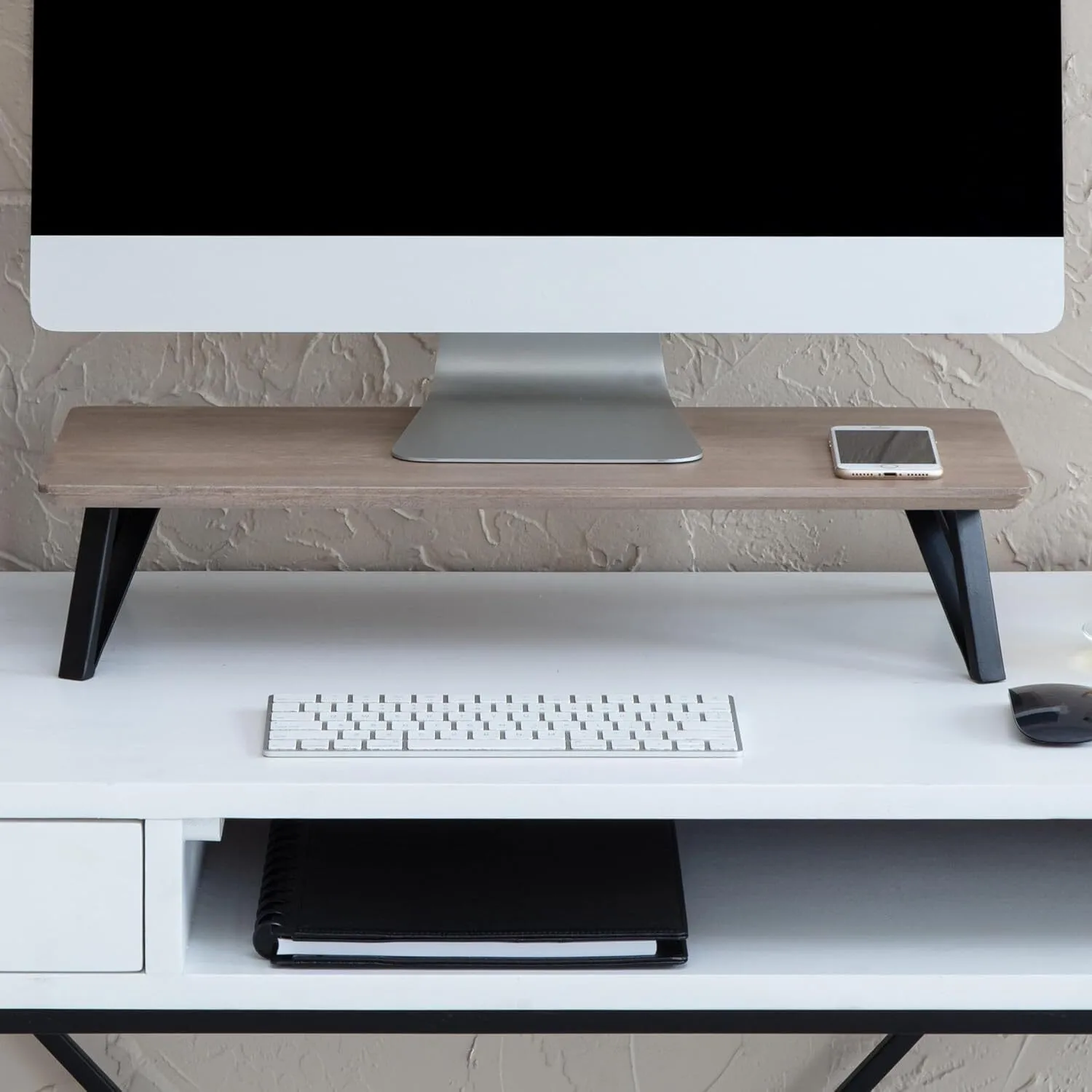 Elegante soporte para monitor de madera y metal para organizar el escritorio 1