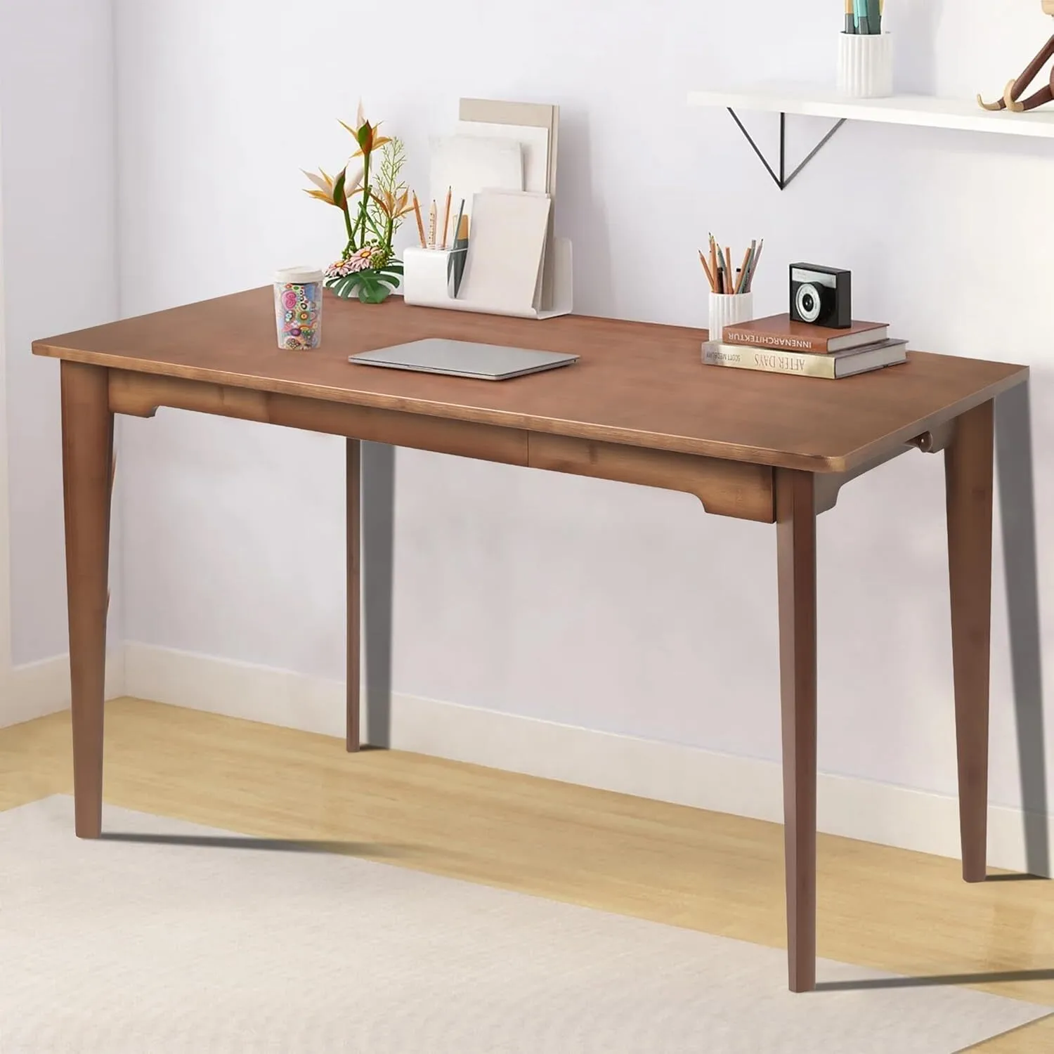 Combohome Bamboo Computer Desk Study Desk Home Office Desk Writing Table with Drawer, Modern Study Solid Bamboo Multipurpose Table, for Living Room, Bedroom 1