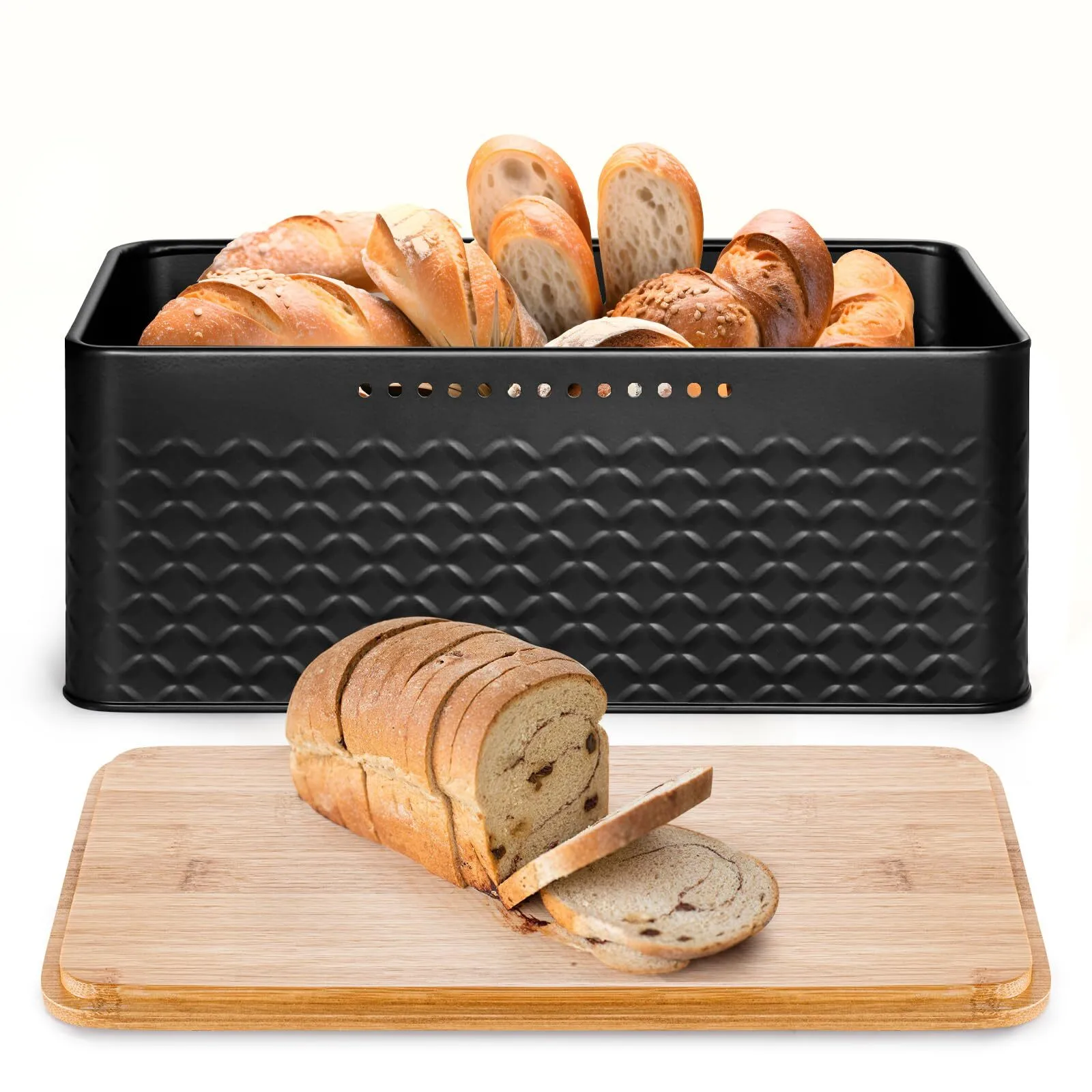 Combohome Bread Box for Countertop Black Bread Bin with Lid Cutting Board Lid Bread Storage Container 1