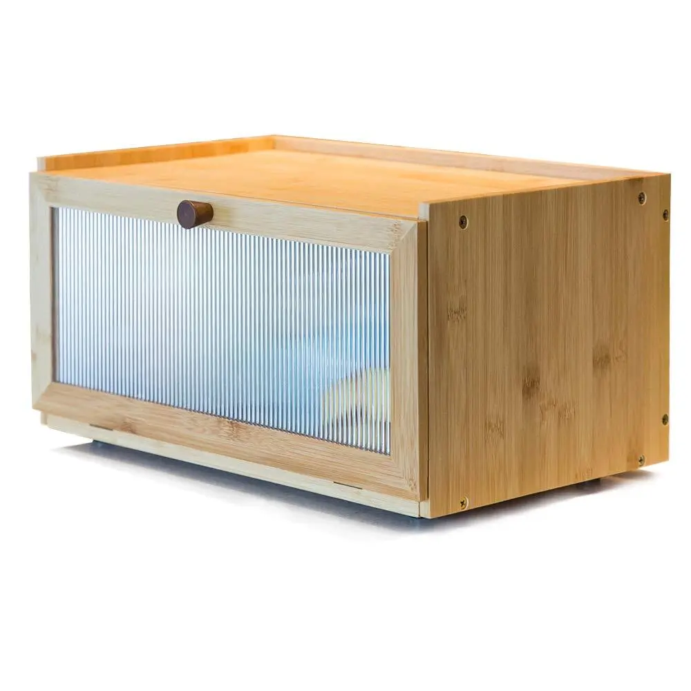Combohome Bamboo Bread Box for Kitchen Counter-Large Capacity Bread Storage Container Farmhouse Bread Box with Window 1