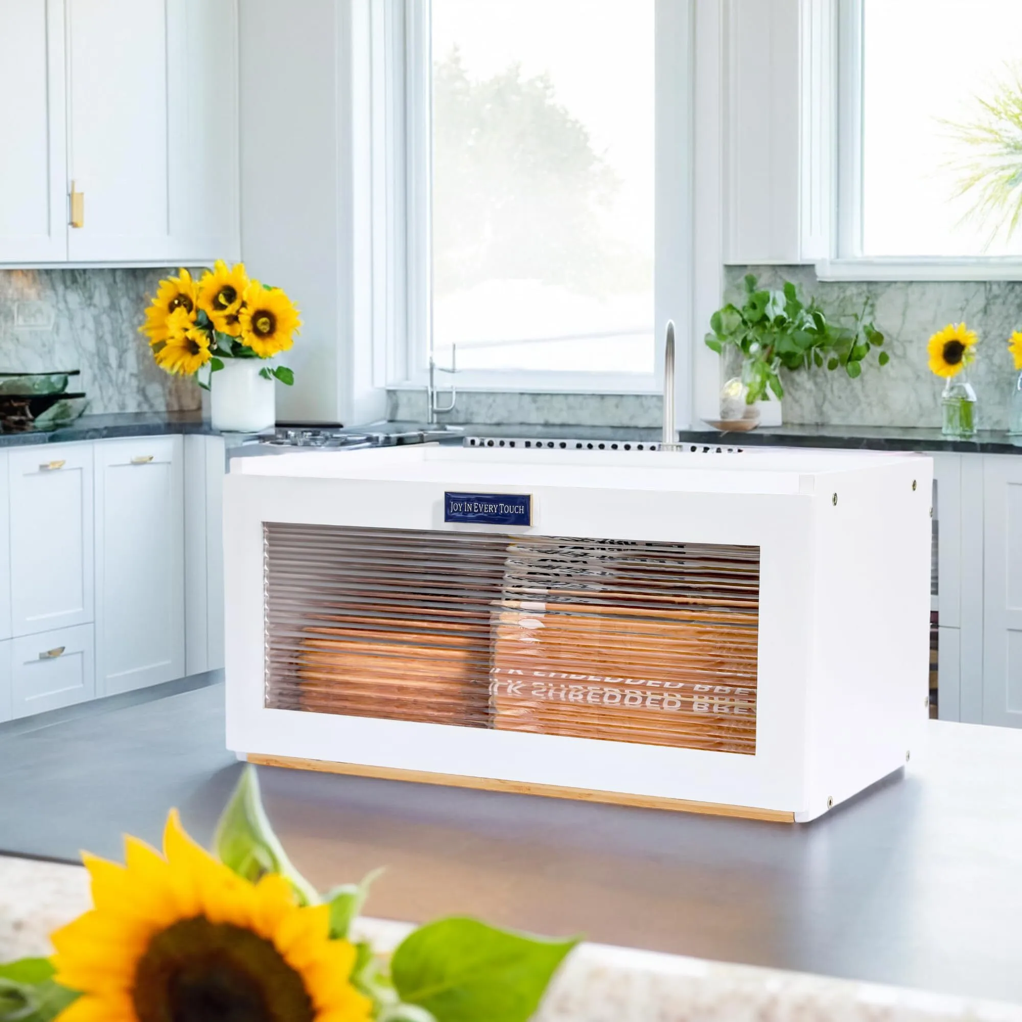 Combohome White Bread Box for Kitchen Countertop - Large Modern Bamboo Bread Box Kitchen Storage Box 1