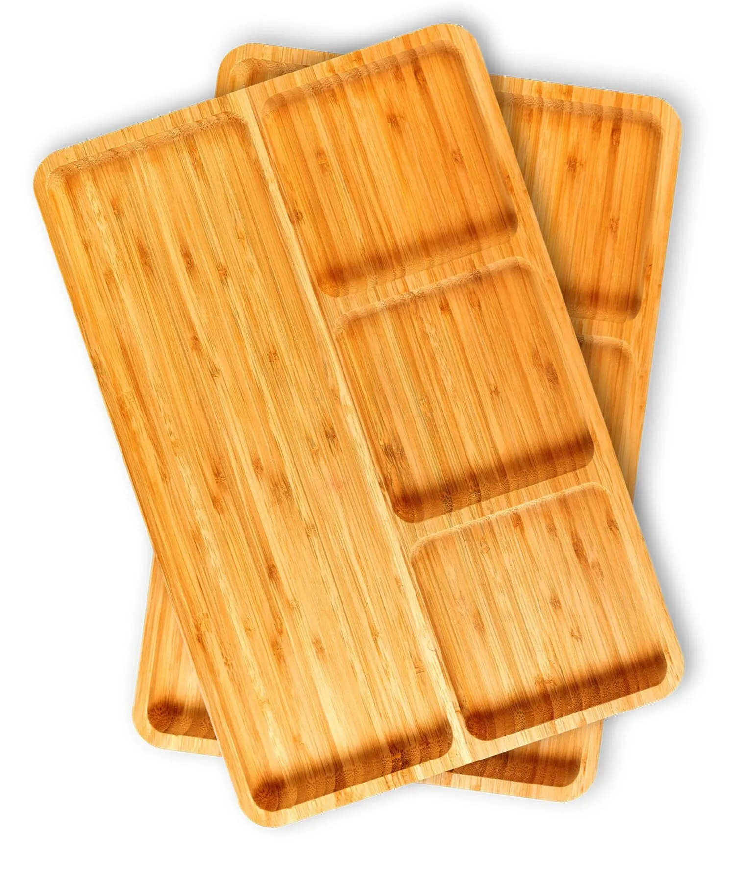Combohome Bamboo Portion Control Plate, 2 Pack, 4-Section, Portion Control Plate for Weight Loss, Portion Plates for Weight Loss Adults 1