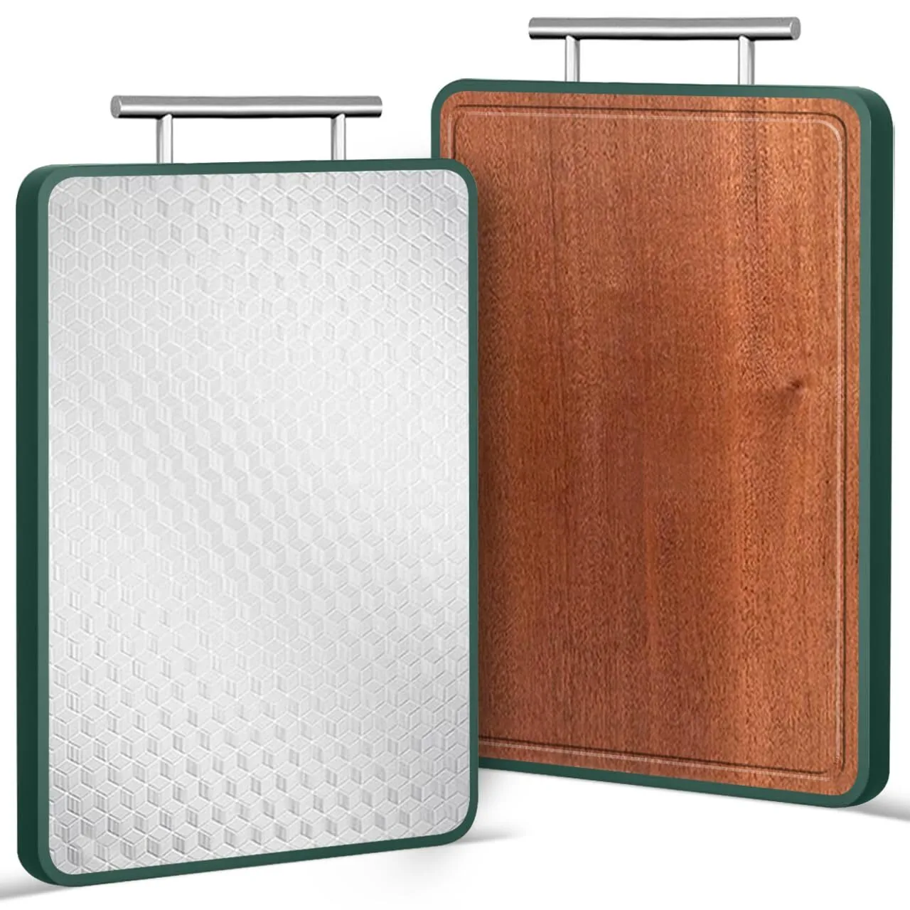 Wooden Double Sided Stainless Steel and Ebony Wood Cutting Board – Premium Stainless Steel Cutting Boards for Kitchen 1