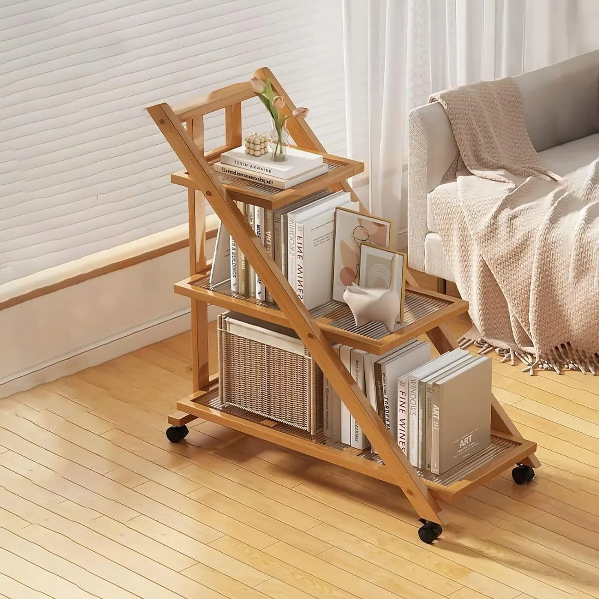 Bamboo and Wooden Open Rack Coffee/Book/Document Foldable Shelf 3 Tier - 80cm 1