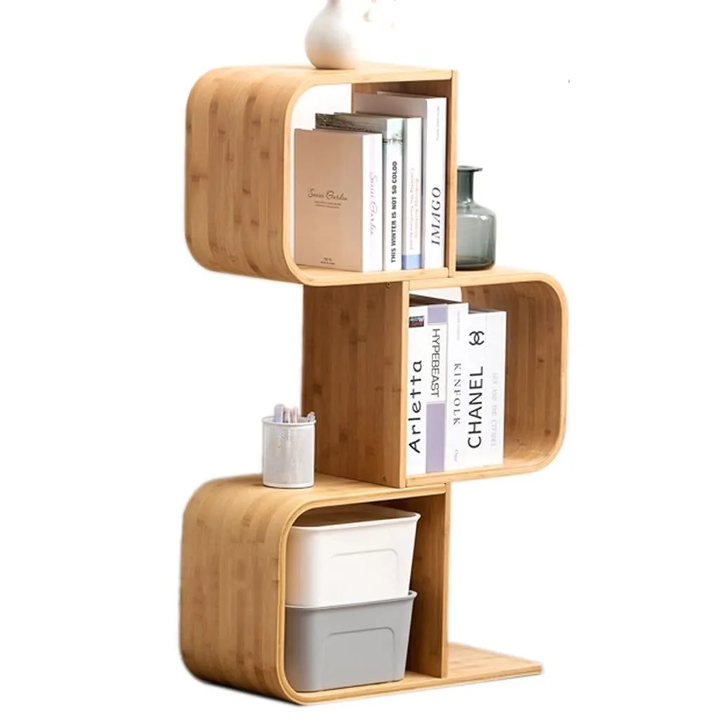 Estantería abierta, estantería de pie, estantería de bambú para esquina, organizador creativo para ahorrar espacio, para dormitorio y sala de estar. 1
