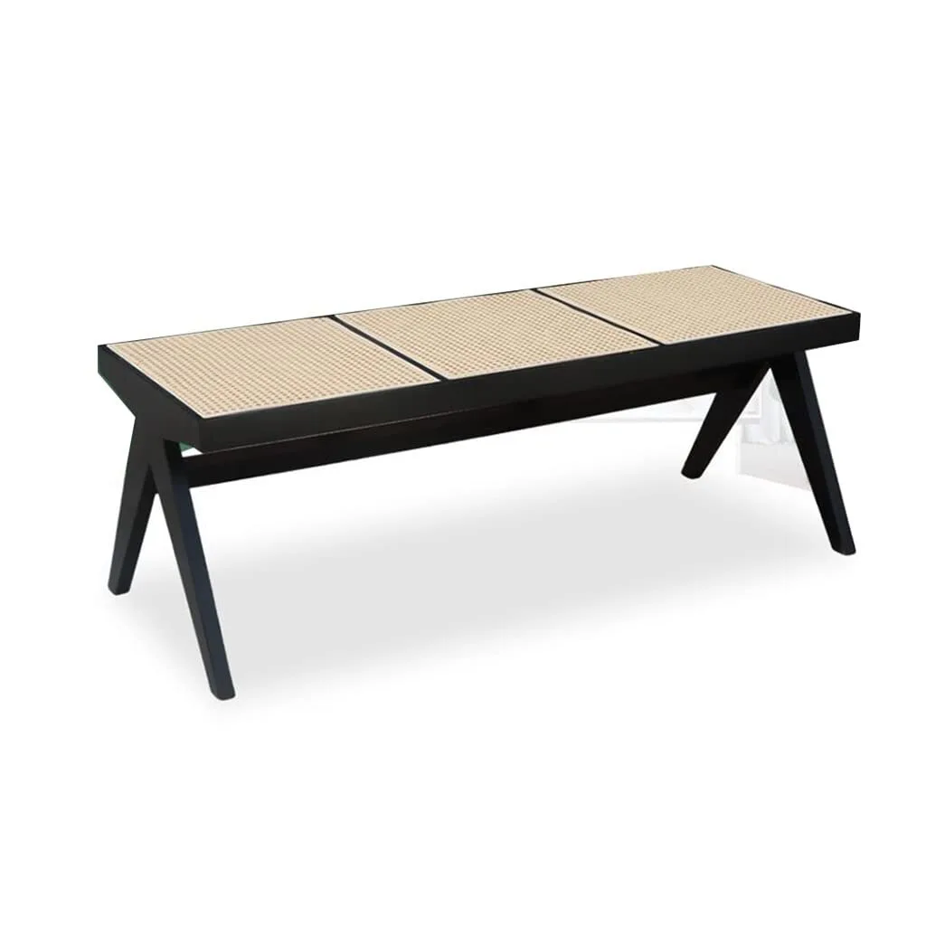 Taburete rectangular de ratán, diseño de silla tejida a mano, banco para dormitorio, banco de entrada, taburete de comedor (color: negro, tamaño: 128 x 45 x 45 cm) 1