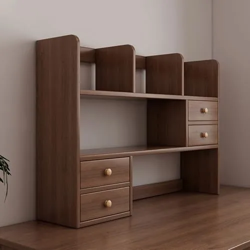 Desk Organizer with Drawers Desktop Bookshelf Made of Solid Wood Stable and Load-Bearing Countertop Storage Organizer Rack for Dorm or Office 1