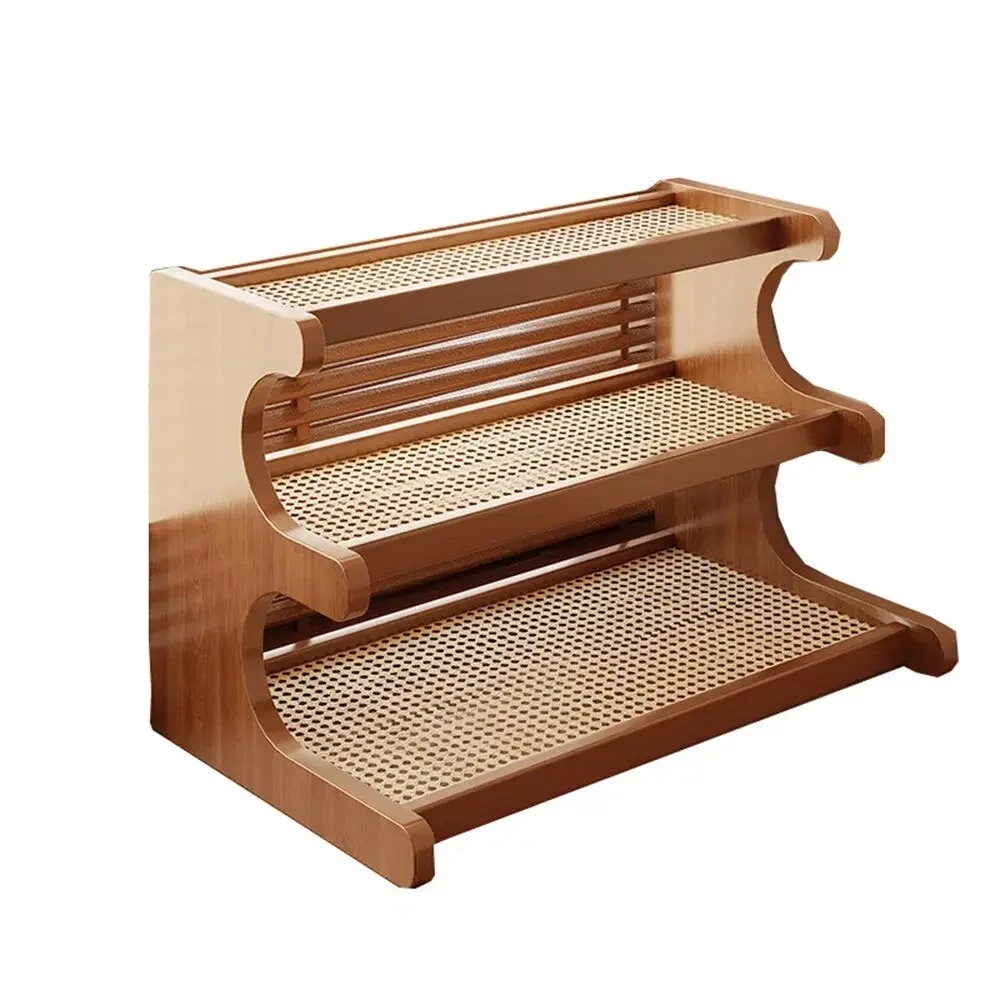 Bamboo Tabletop Stand 2/3 Tiers Desk Organizer Shelf with Rattan for Living Room,Kitchen,Office,Bedroom Makeup table 1