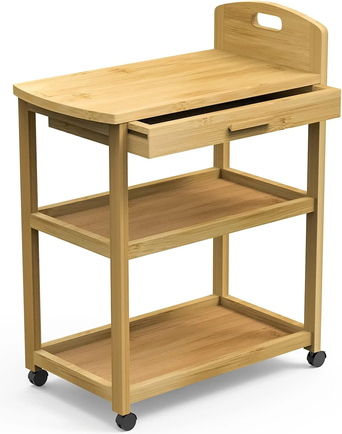Bamboo Kitchen Storage Cart, 3 Tier Rolling Cart, Mobile Utility Cart Trolley with Drawer and Lockable Casters 1