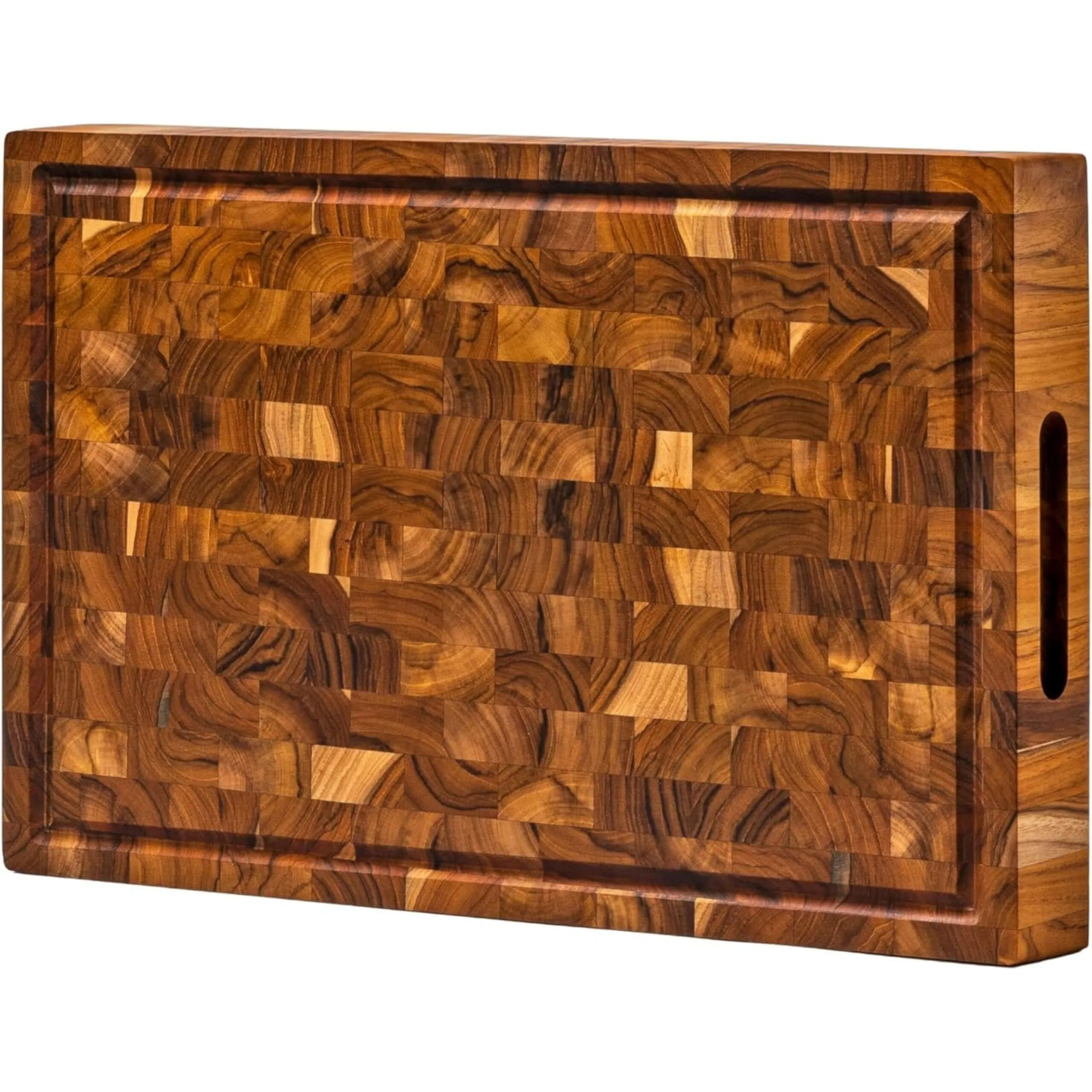 Planche à découper en bois de teck et conditionnée avec de la cire d&39;abeille, de l&39;huile de lin &lt;000000&gt; de l&39;huile de citron. Planche à découper de 41 cm 1