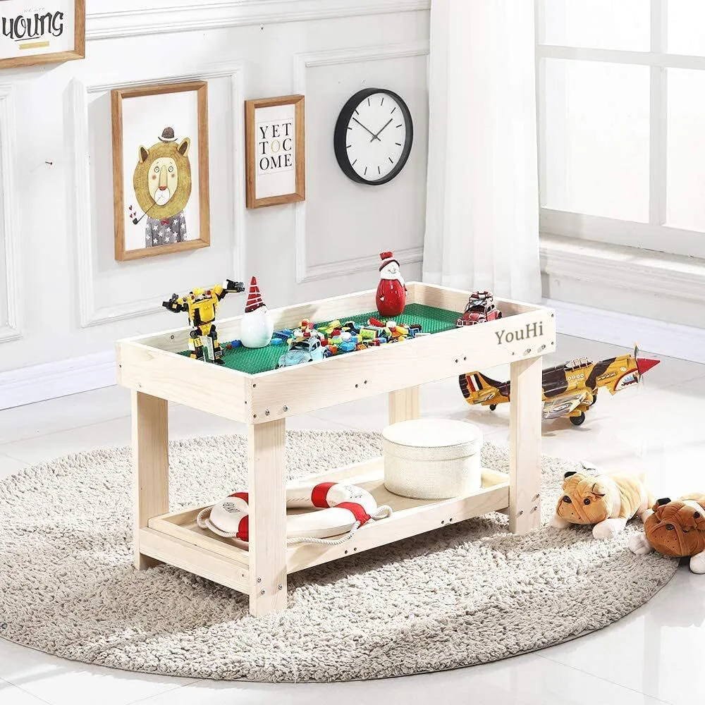 Activity Table with Board and Storage for Bricks Activity Play Table (Wood Color) 1