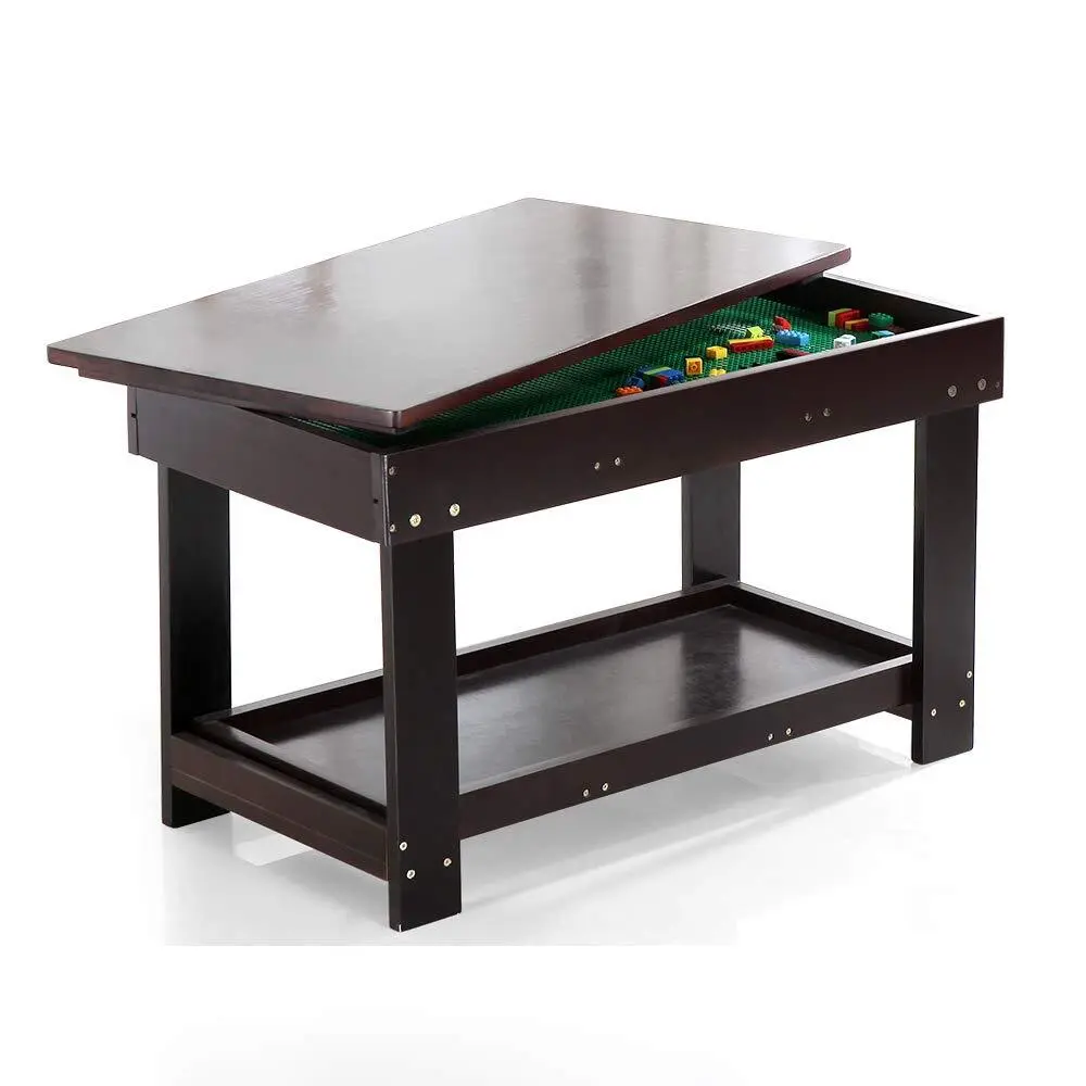Wooden Kids Activity Table with Board for Bricks Activity Play Table (Dark Brown) |combohome 1