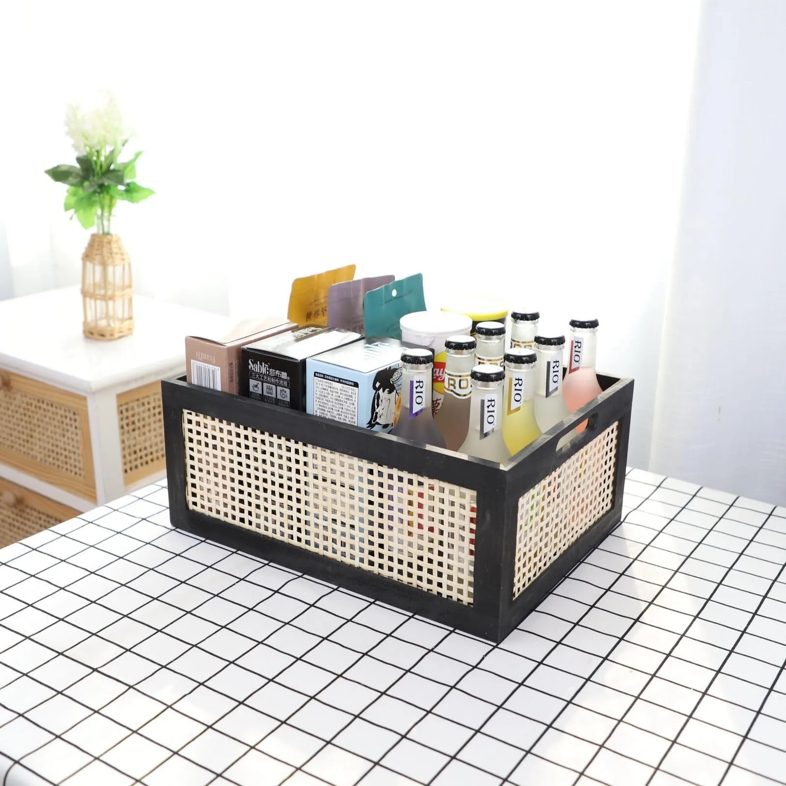 Plastic Storage Bins,Baskets for Organizing,Storage Baskets for Bathroom,Storage Basket Wooden Storage Basket Hand-woven Desktop Organizer for Toys Snacks Office/home Supplies Cosmetics and More 1