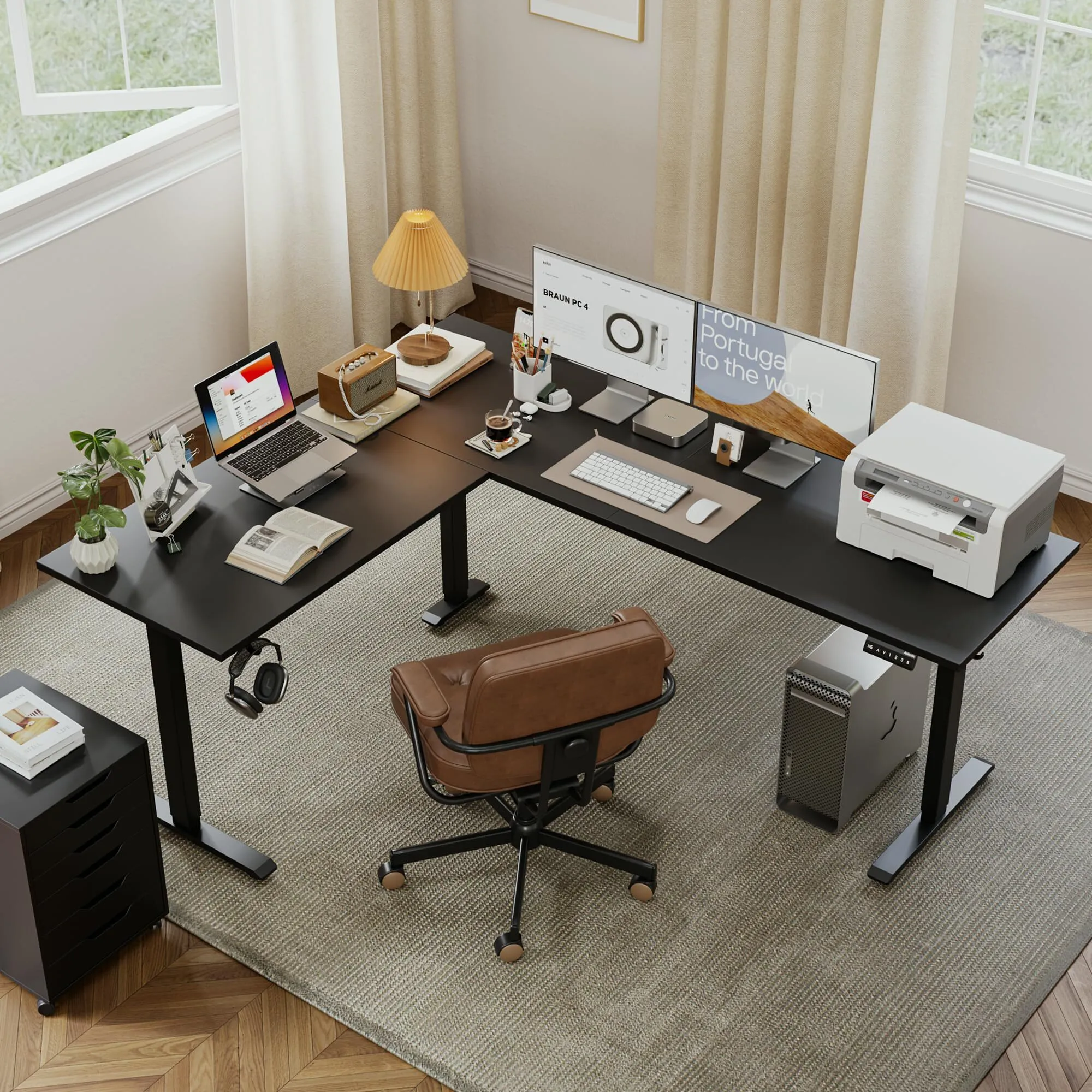 Black L-Shaped Standing Desk Adjustable Height, Electric Corner Standing Desk, Sit Stand Up Desk, 75x61 inch Sit Stand Computer Table 1
