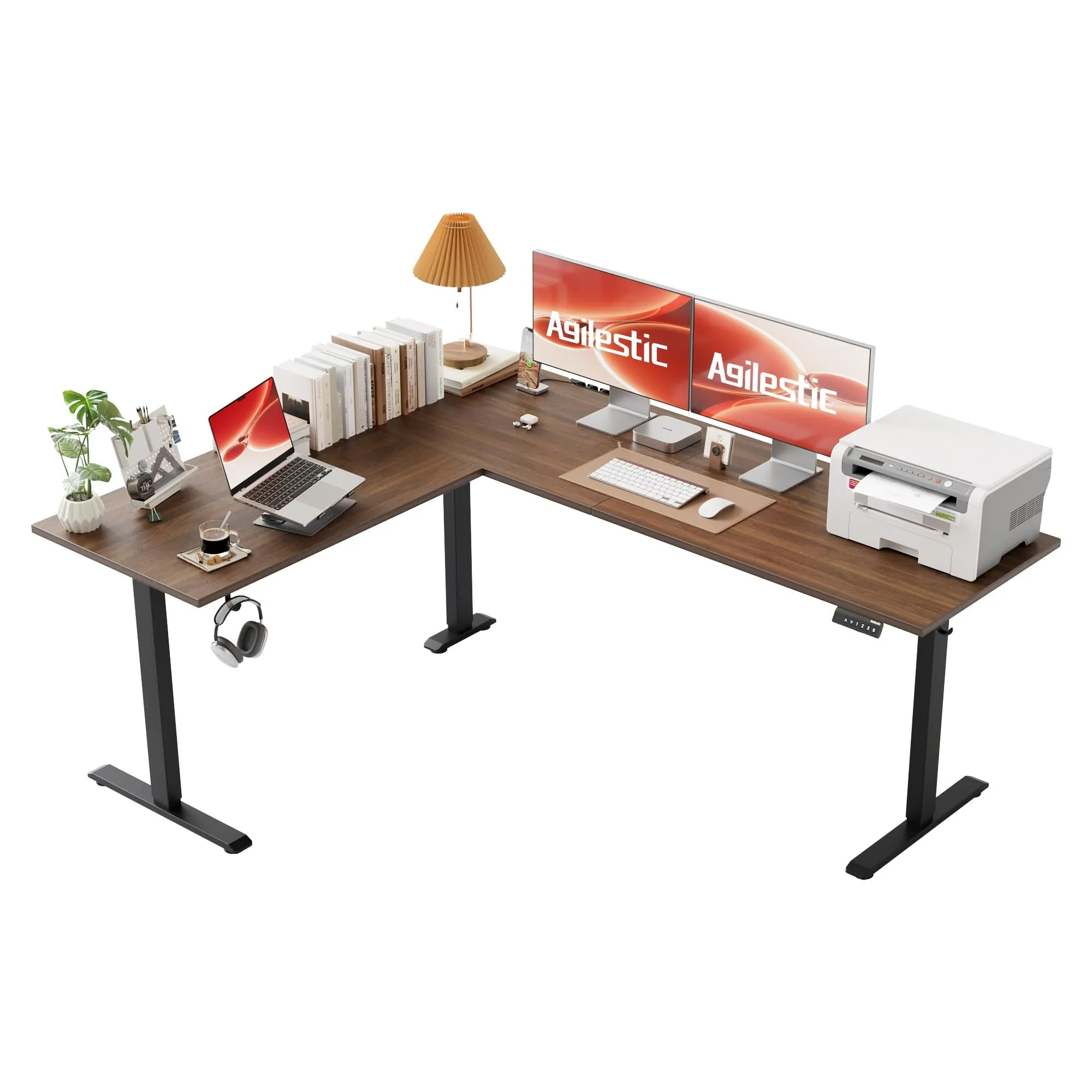Combohome Electric Corner Smart Standing Desk, L-Shaped Standing Desk Adjustable Height, Dark Walnut 1