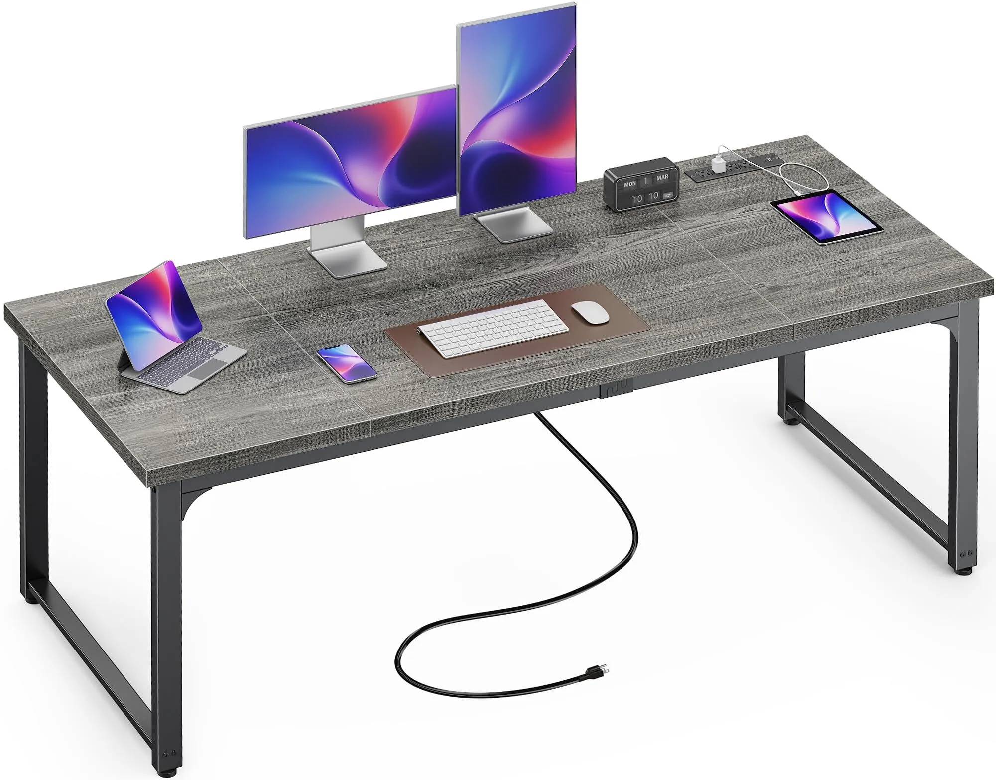 Bureau de 63 pouces avec prises de courant & USB-C, plus profond & Bureau plus épais, tubes métalliques robustes, bureau d'ordinateur 1