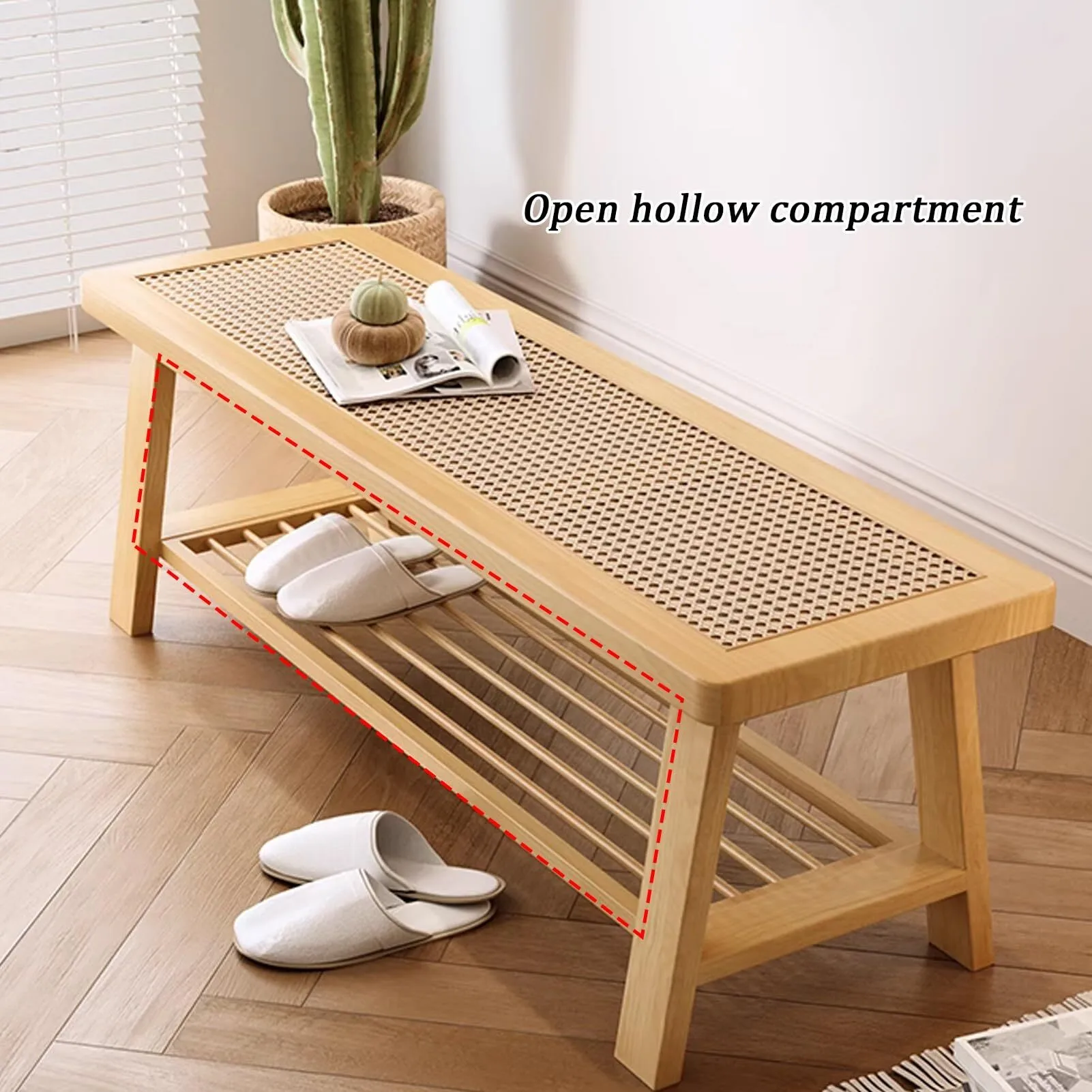 Banco de zapatos, banco de entrada, banco de zapateros de estilo chino, banco de calzado de tejido de ratán, marco de madera sólida, banco de dormitorio para sala de estar, entrada, comedor (color: negro, tamaño: 100 cm/39.4in)1 1