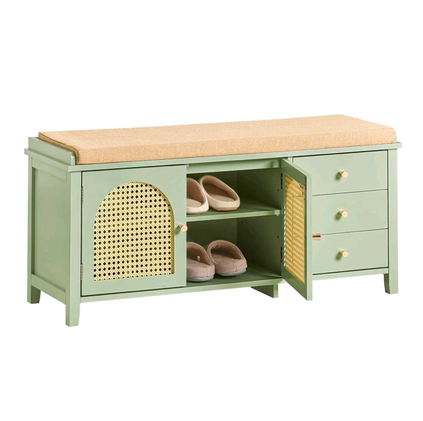 Banco de zapatos de madera con asiento y red de carriles Banco de puertas con banco de espacio de almacenamiento 1