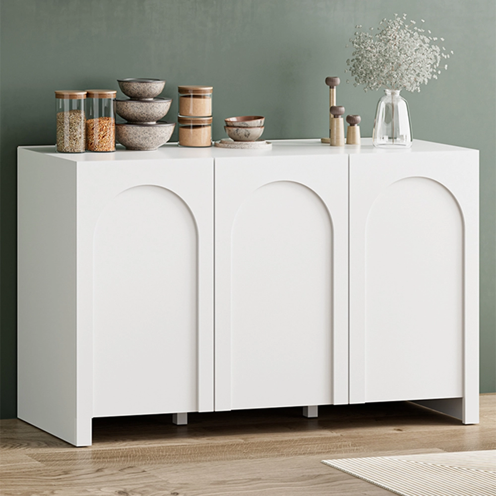White Modern Storage Wooden Sideboard with 3 Doors Rattan Cabinet for Living Room 1