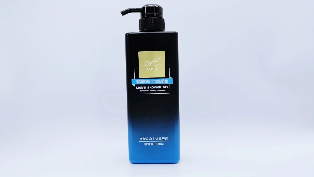 Glamorous 500ml PE/PET Gradient Blue Black Shampoo conditioner bottle for Skin care Packaging 1