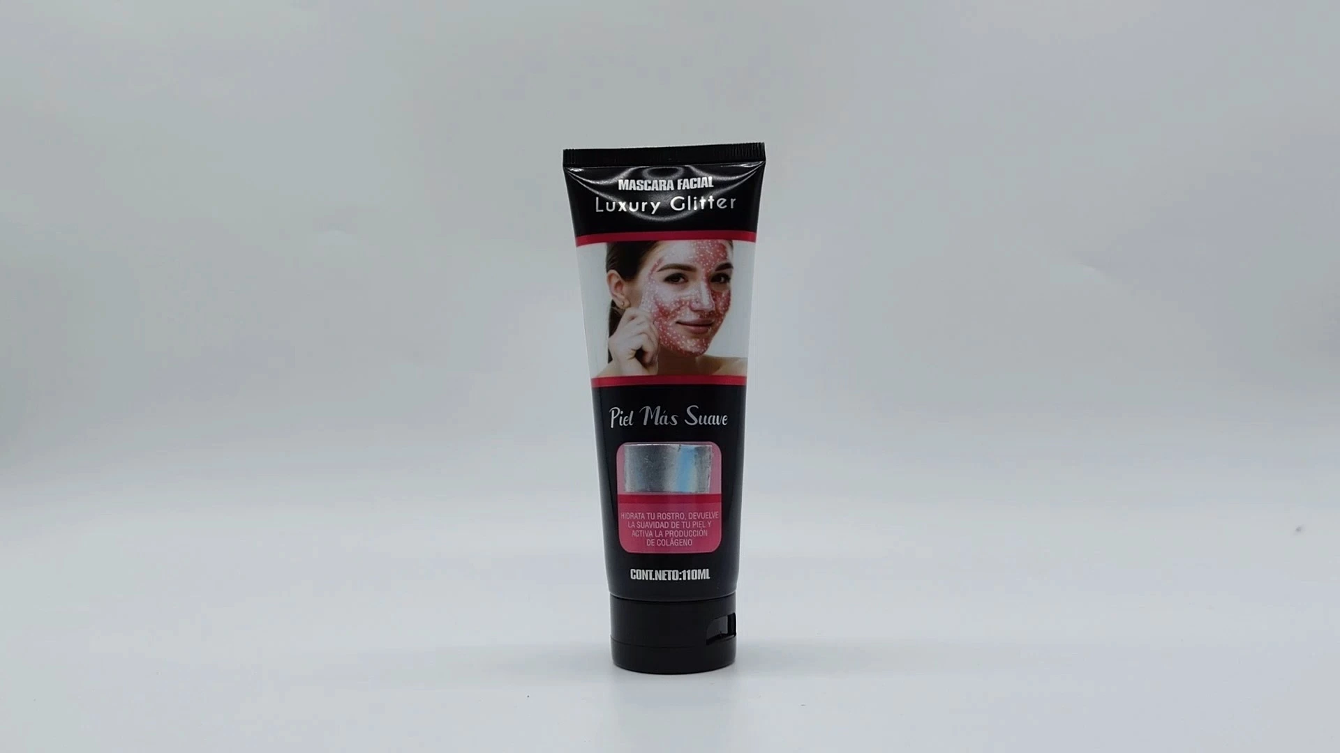 Tubo de embalaje cosmético de PE negro con tapa abatible para limpiador facial, crema solar y desmaquillante. 1