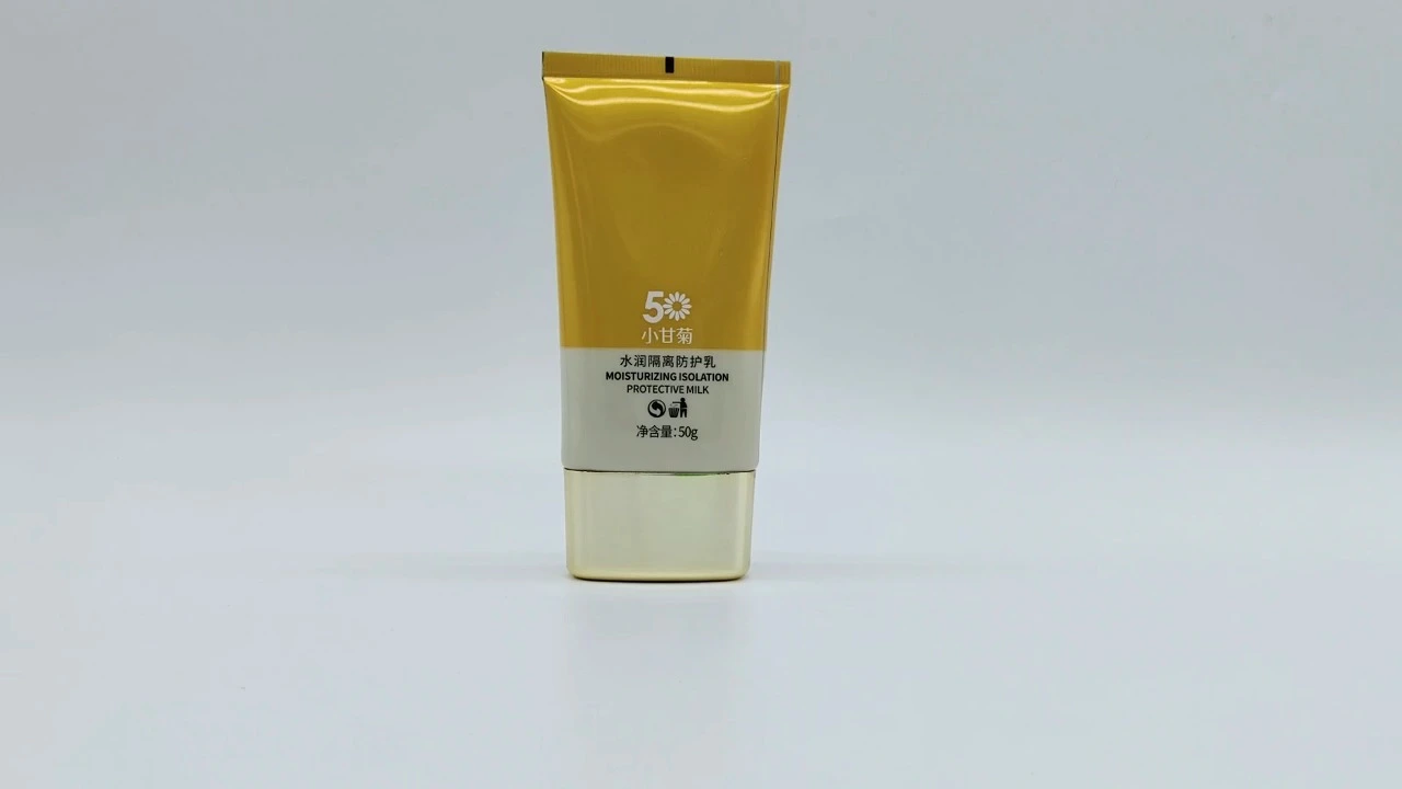 Manguera de color personalizada para envases de protector solar ovalados en cosmética, tipo extrusión serigrafiada. 1