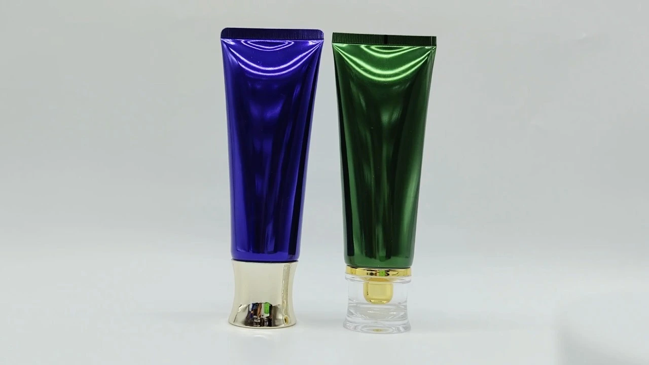 Wholesale, customized printing, soft extrusion, plastic lotion cream, skin care cosmetics, packaging tube with nut 1