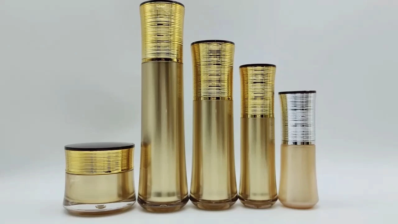 Customized PET Golden Luxury Design Skincare Lotion Cosmetic Essence Packaging Bottles with Pump 1