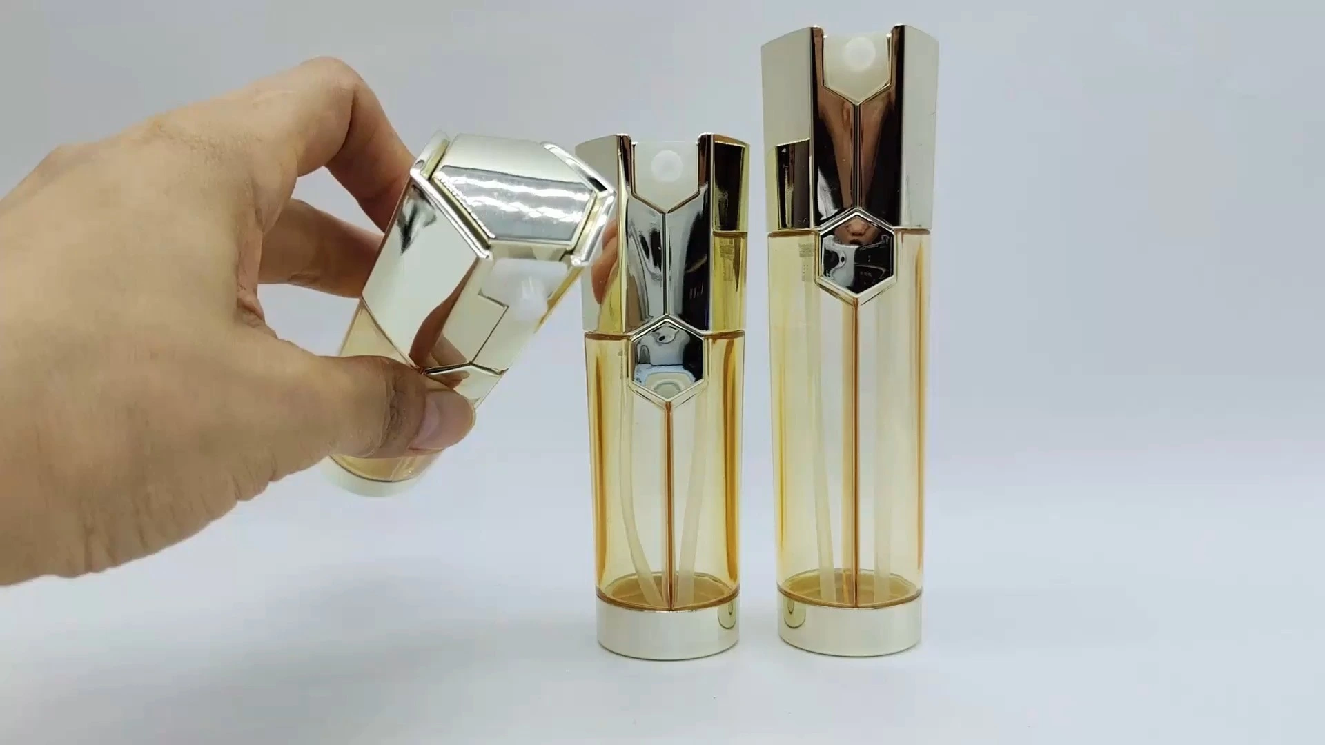 Envase de doble cámara sin aire de 25 ml y 35 ml para loción, esencia, champú, cosmético, botellas de PE, plástico, PS y PET transparentes. 1