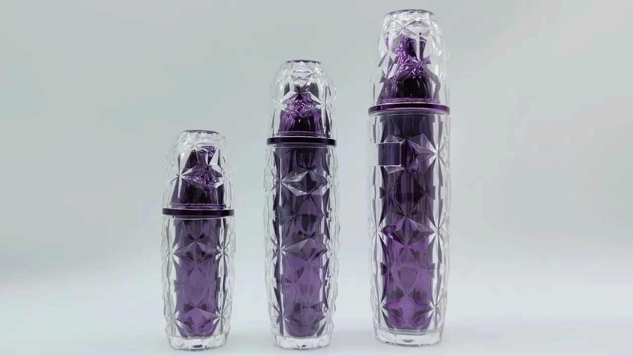 Botellas cosméticas de PE-Plástico-PS-PET con aspecto transparente y doble pared interior de color morado. Envases de espuma para loción, champú, esencia, 30 ml, 50 ml y 100 ml. 1