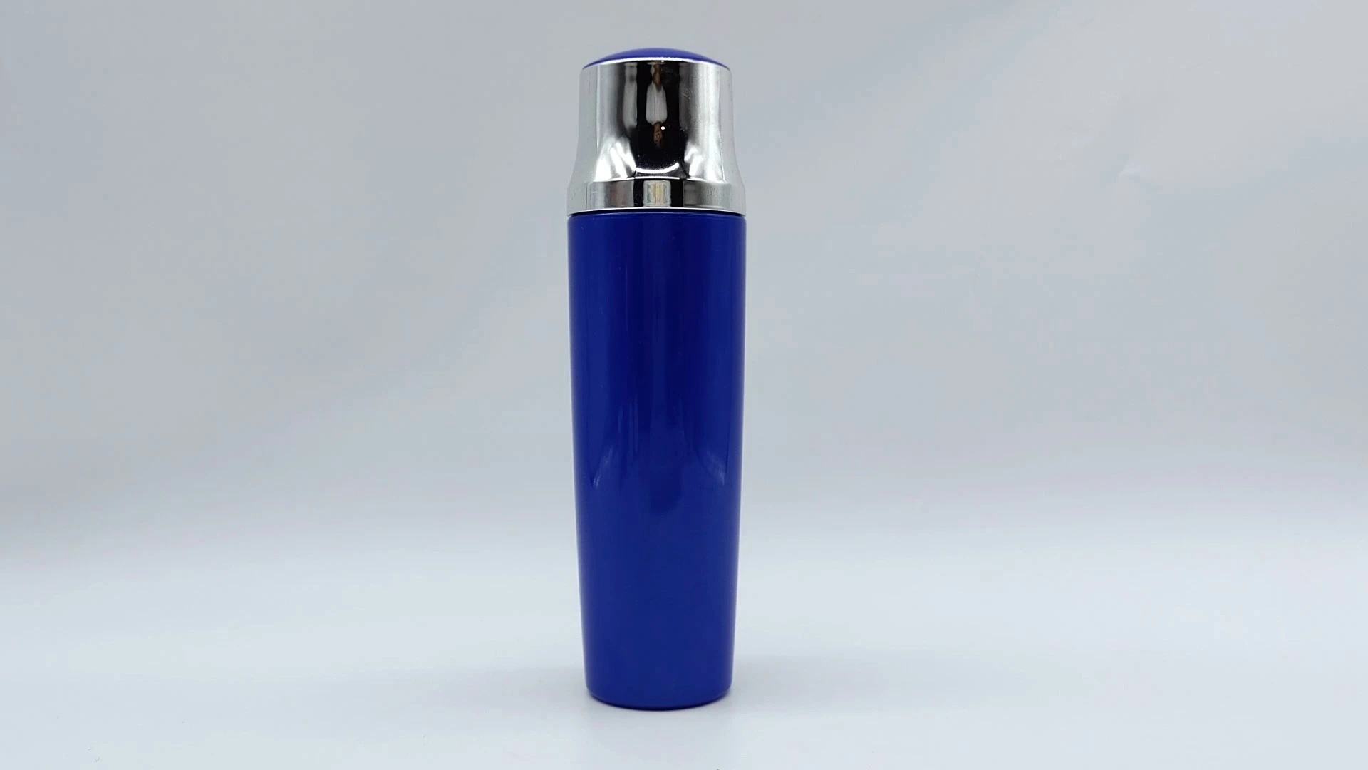Envase de aceite esencial líquido de 110 ml con acabado galvanizado azul profundo y plateado, envase de PE-plástico-PS-PET, botellas cosméticas con tapón de rosca 1
