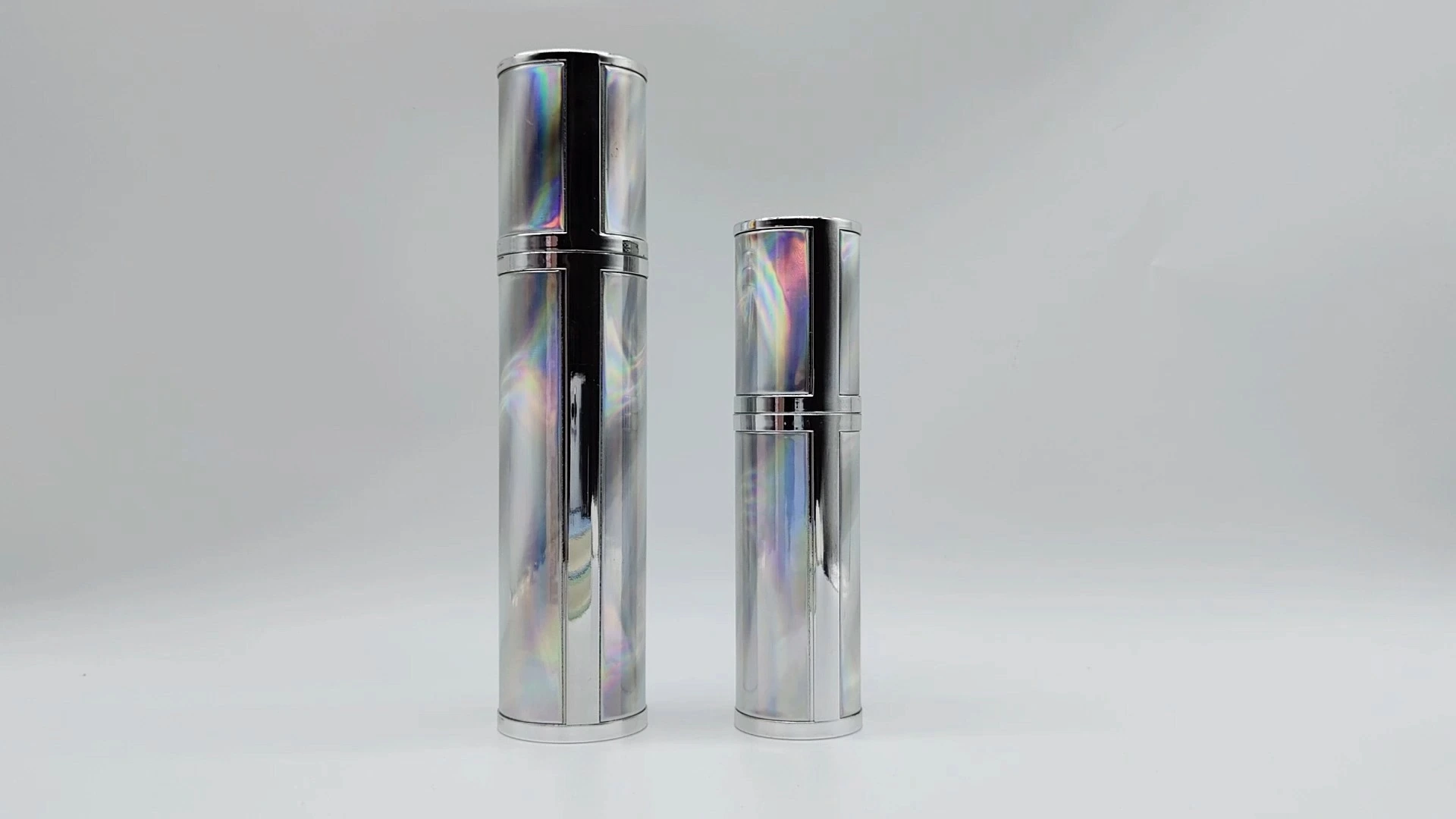 Envase de espuma para loción, champú y esencia de 110 ml o 50 ml, de fácil manejo, con superficie lisa y brillante, con galvanoplastia plateada, forma ovalada, envases de PE, plástico, PS y PET. 1
