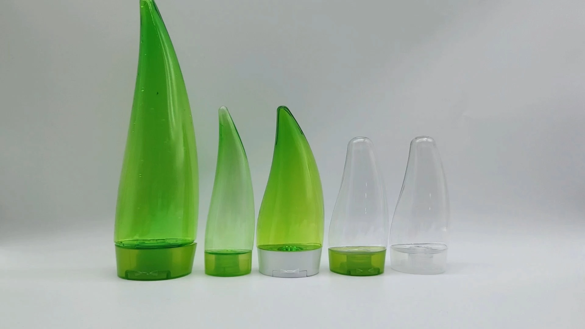 Botellas de espuma transparentes con degradado verde, de 260 ml, 50 ml, 100 ml y 80 ml, para loción, champú y esencia, empaquetadas en PE, plástico y PS. 1